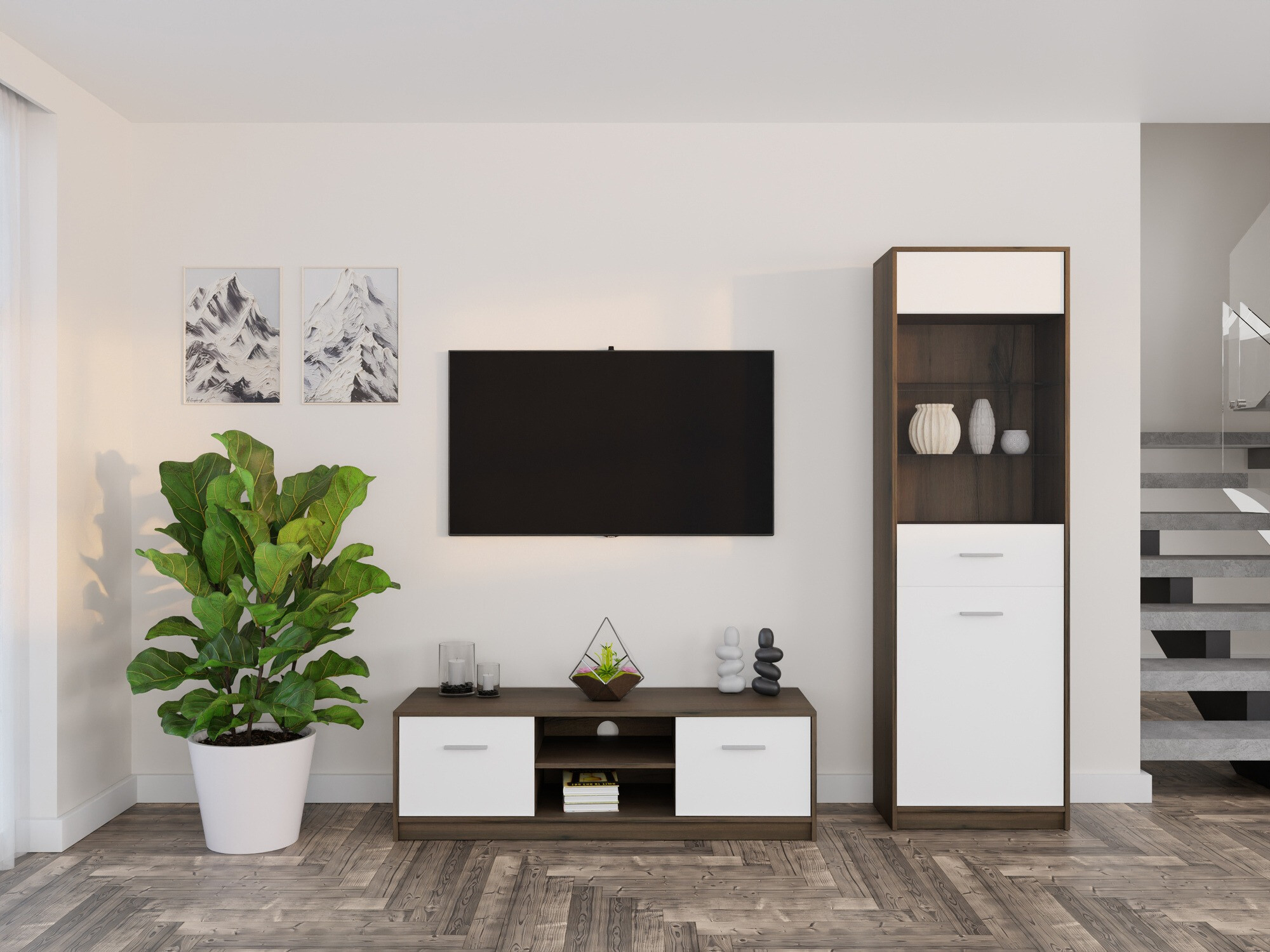 Woonkamerset Novsore 161 (Donkere eik + Wit)