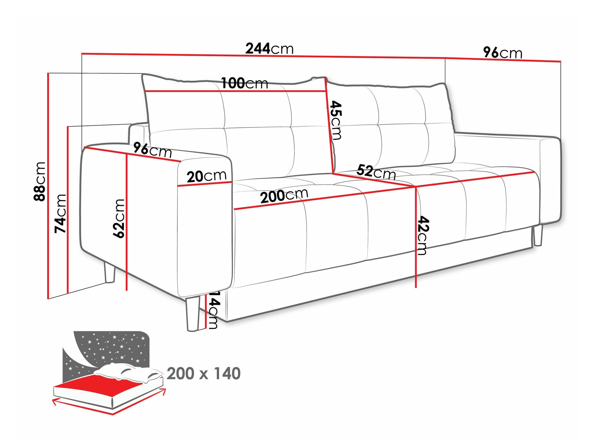 Slaapbank Delaware 104 (Bluvel 68)