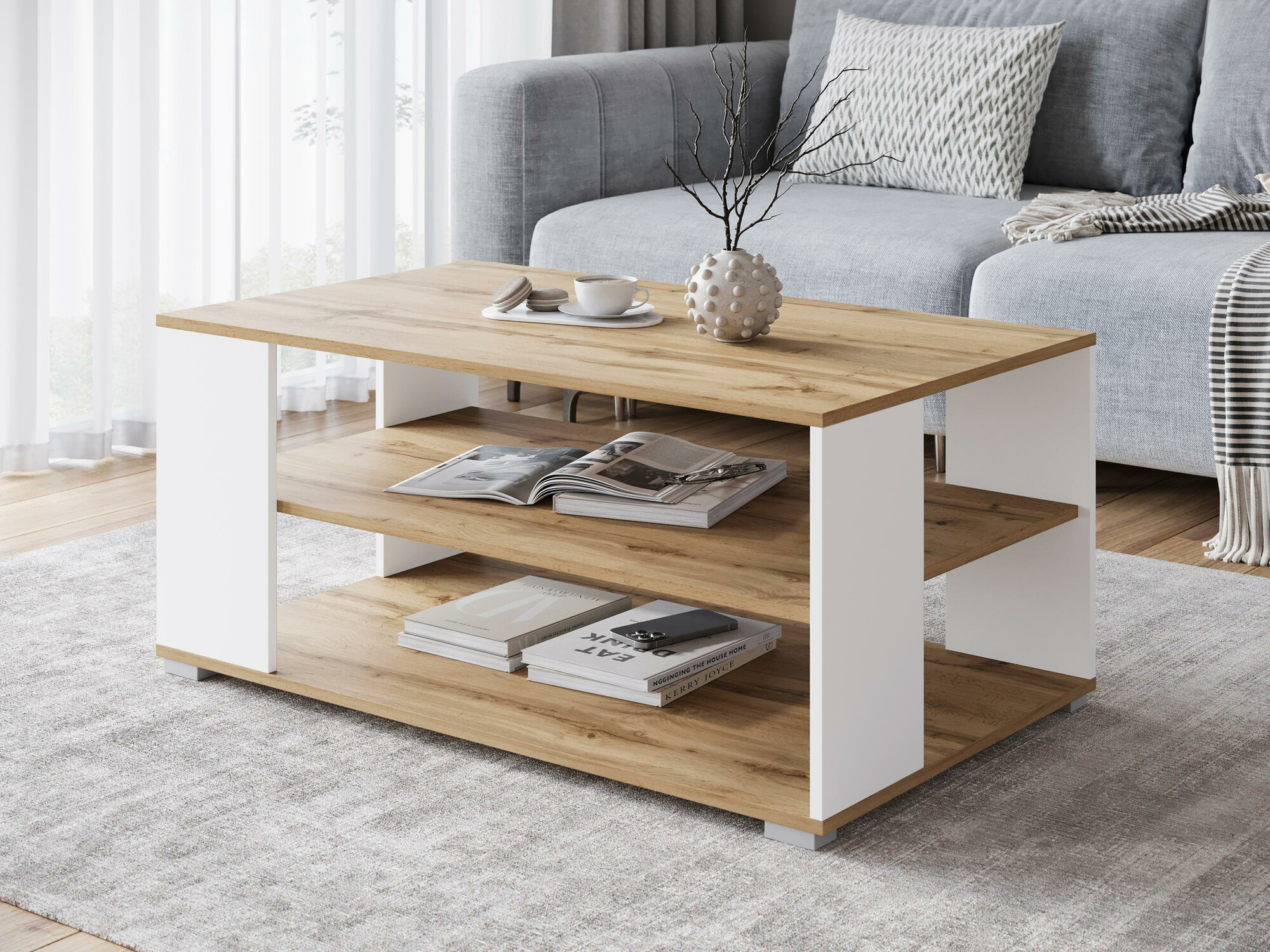 Salontafel Sarasota 187 (Wotan eik + Wit)