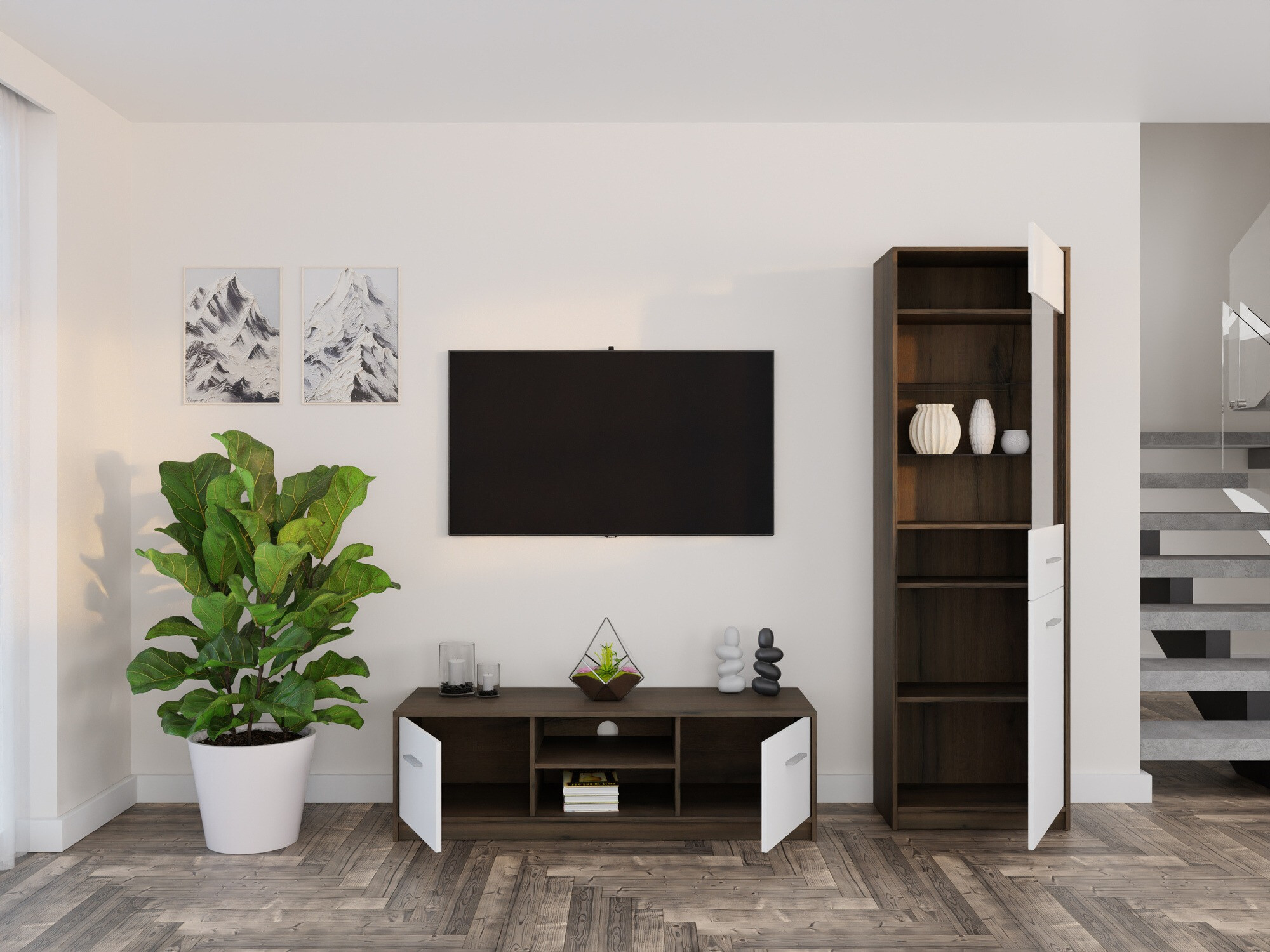 Woonkamerset Novsore 161 (Donkere eik + Wit)