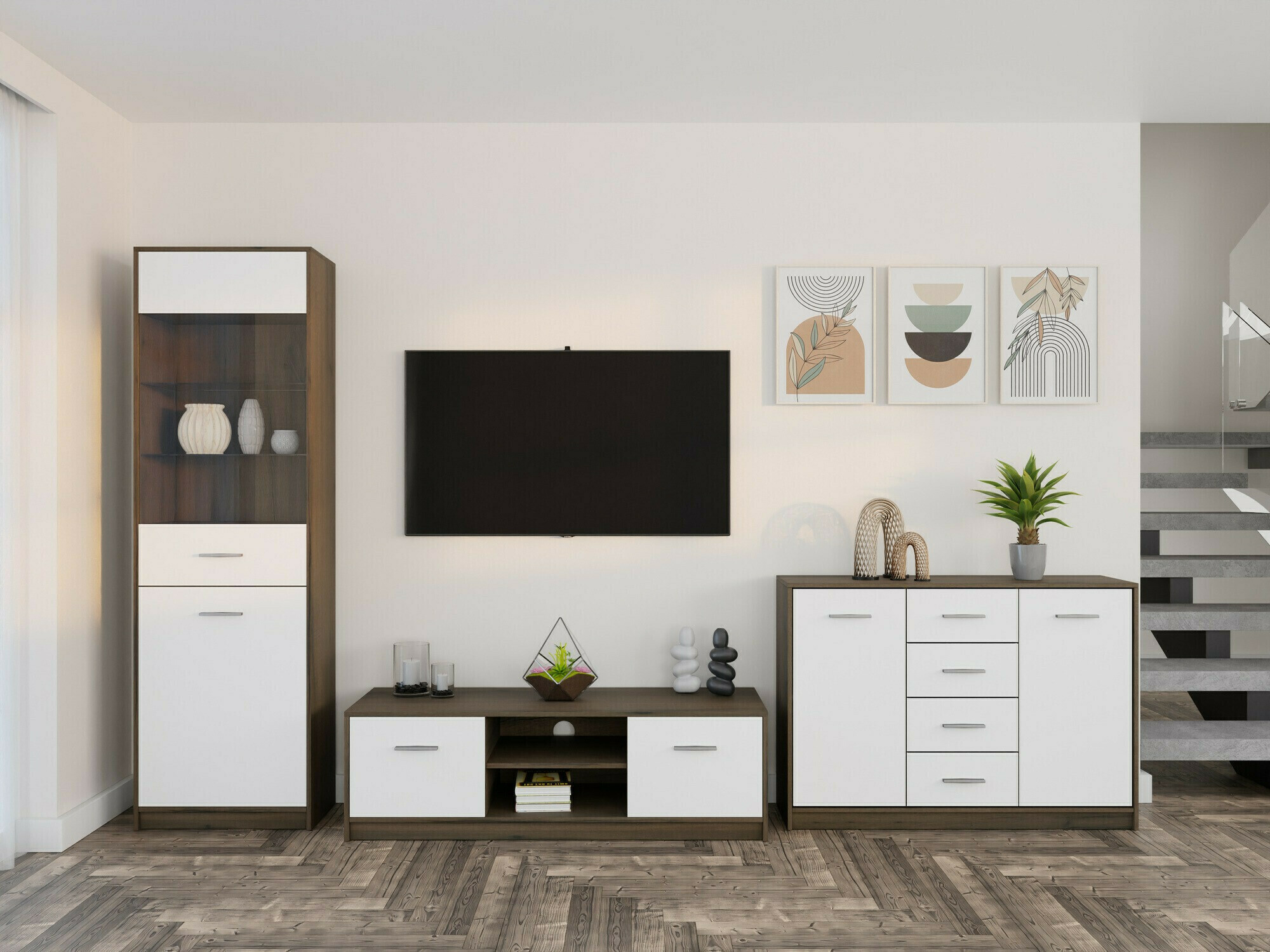 Woonkamerset Novsore 162 (Donkere eik + Wit)