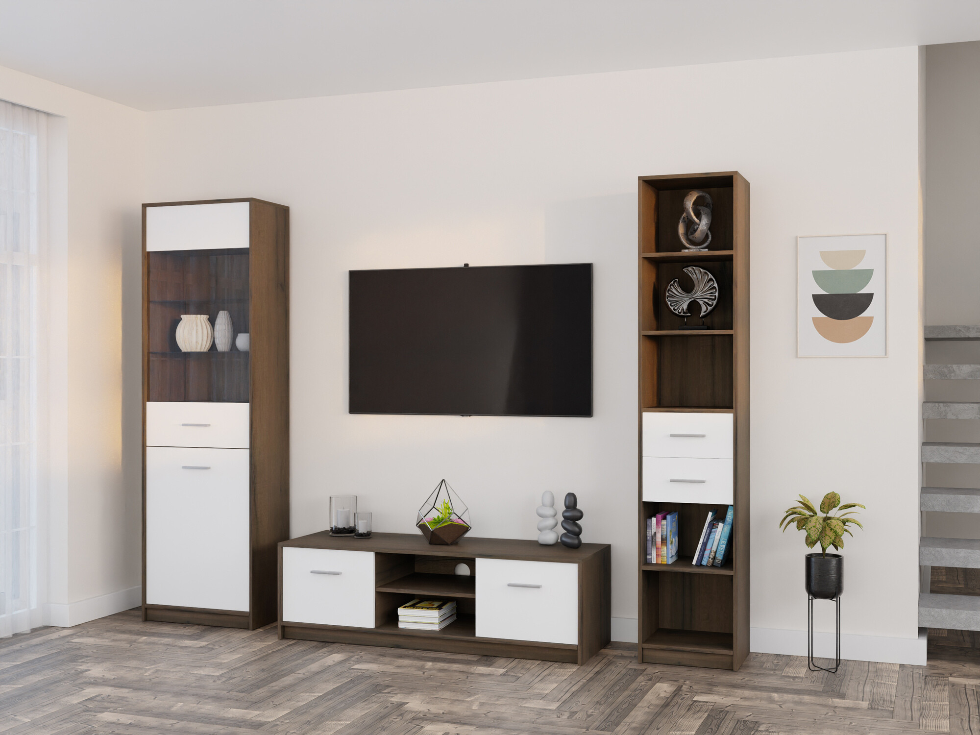 Woonkamerset Novsore 163 (Donkere eik + Wit)