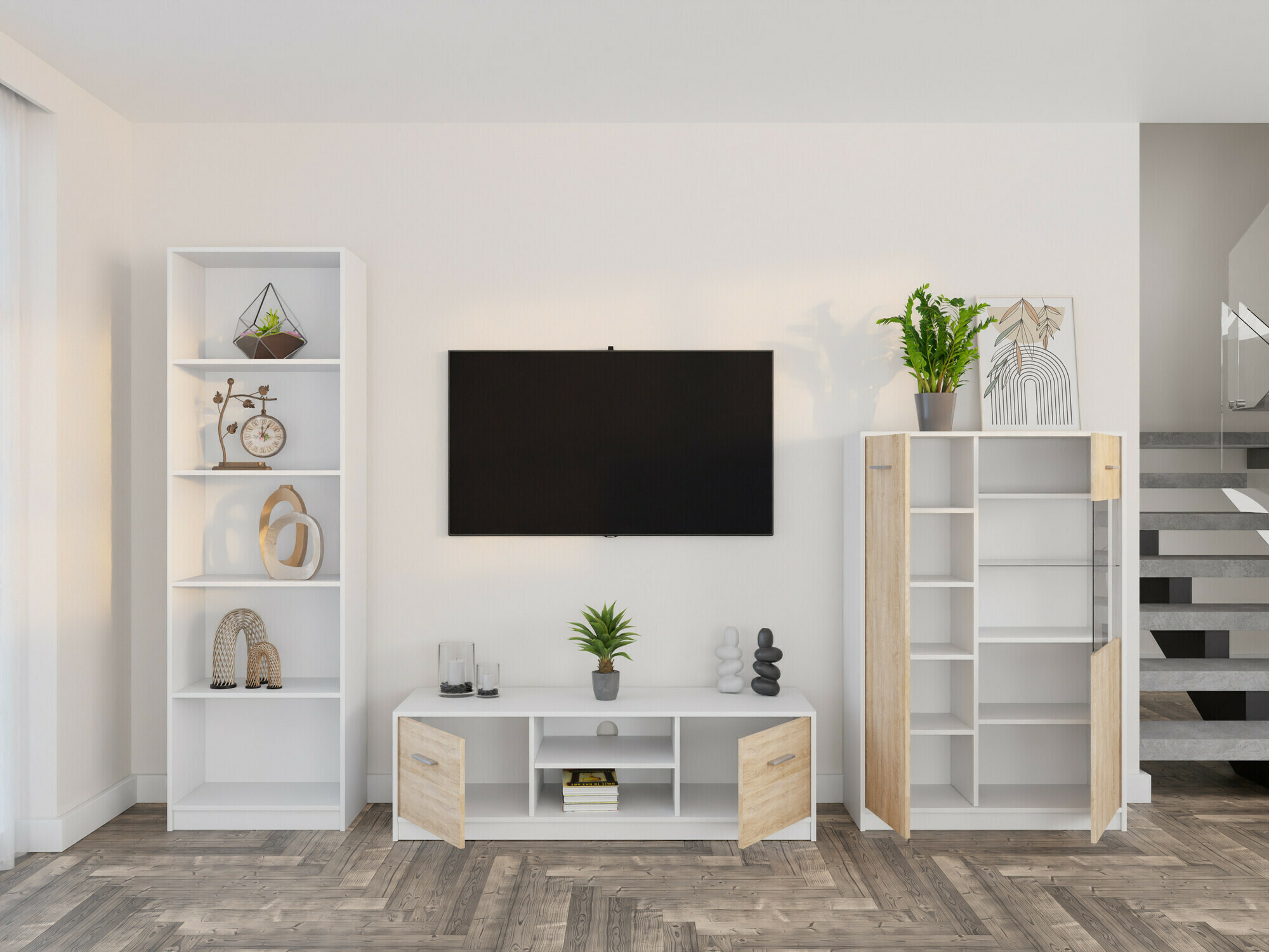 Woonkamerset Novsore 164 (Wit + Sonoma eik)