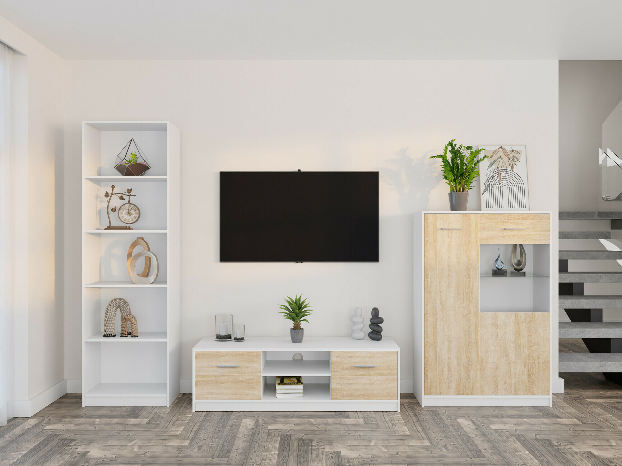 Woonkamerset Novsore 164 (Wit + Sonoma eik)