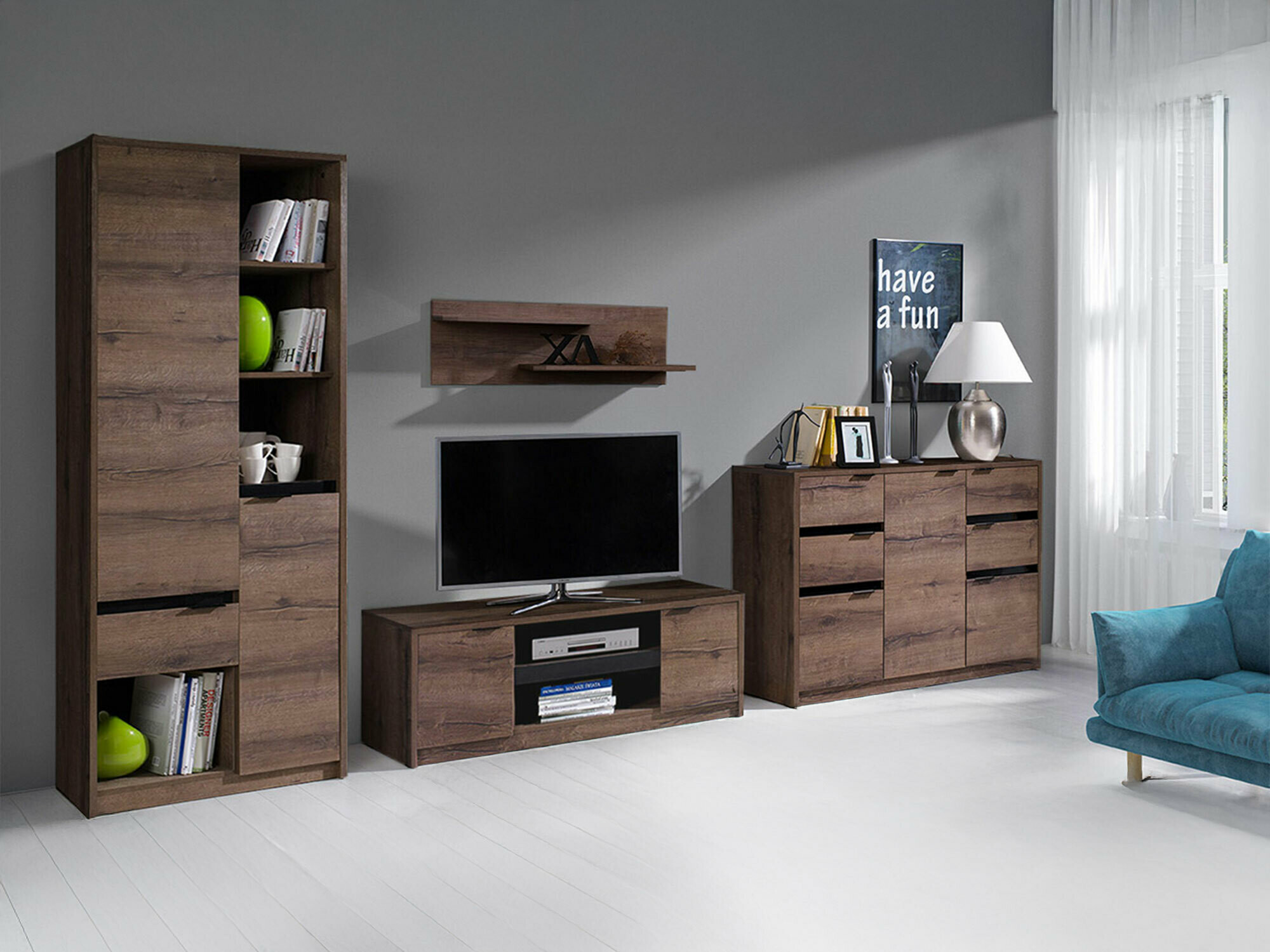 Woonkamerset Fivelbo 117 (Klooster eik + Glanzend zwart)