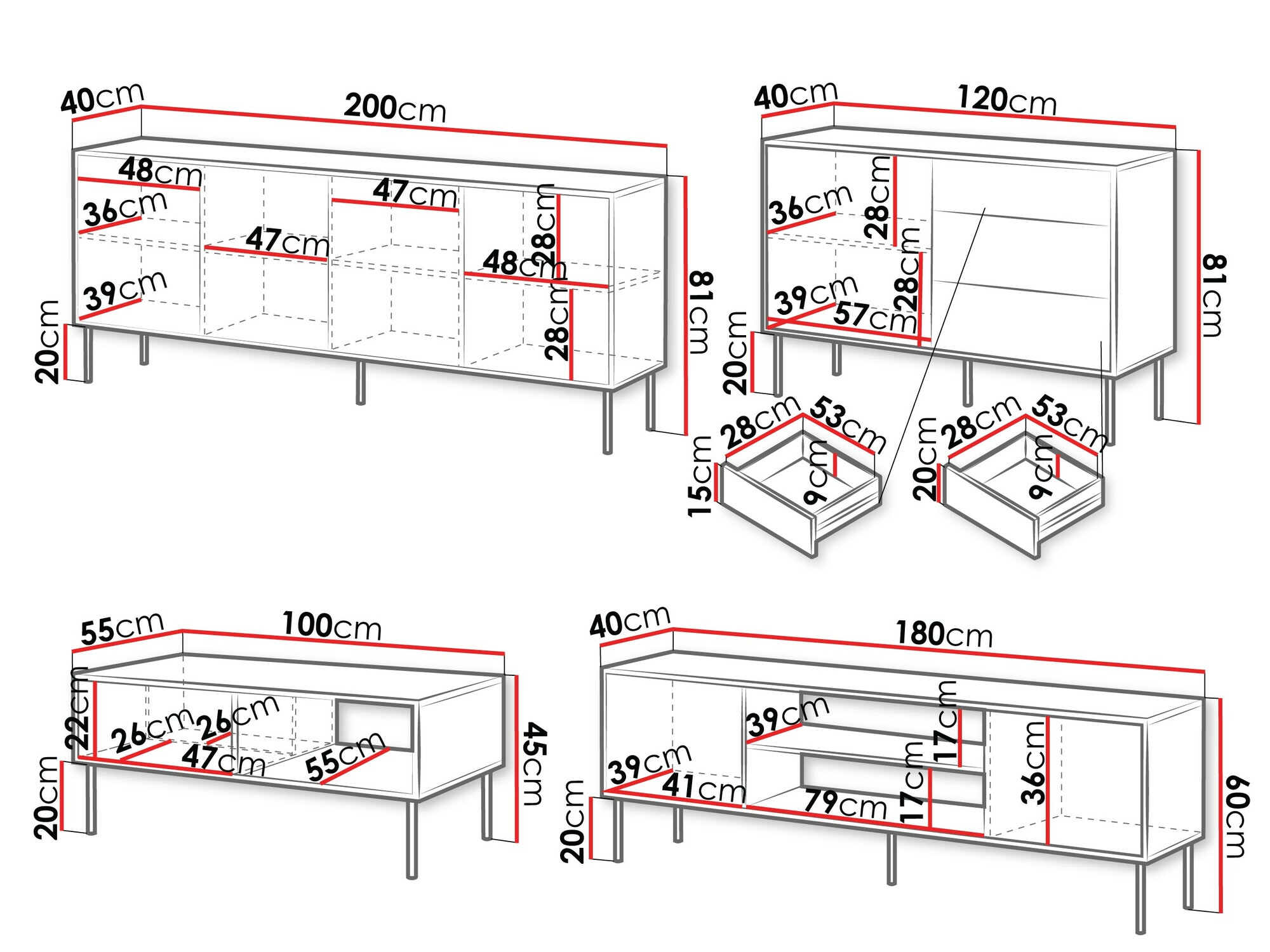 Woonkamerset Flosoru 110 (Notenhout + Zwart)
