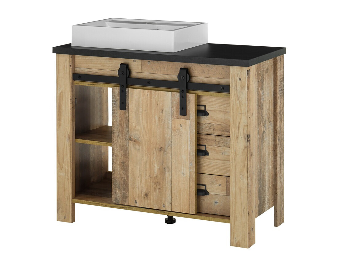 Staand badkamermeubel voor een wastafel Cirtale 133 (Verouderd hout + Antraciet)