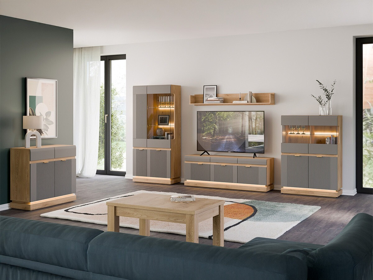 TV-meubel Teselbu 100 (Grijs + Torro Eik)