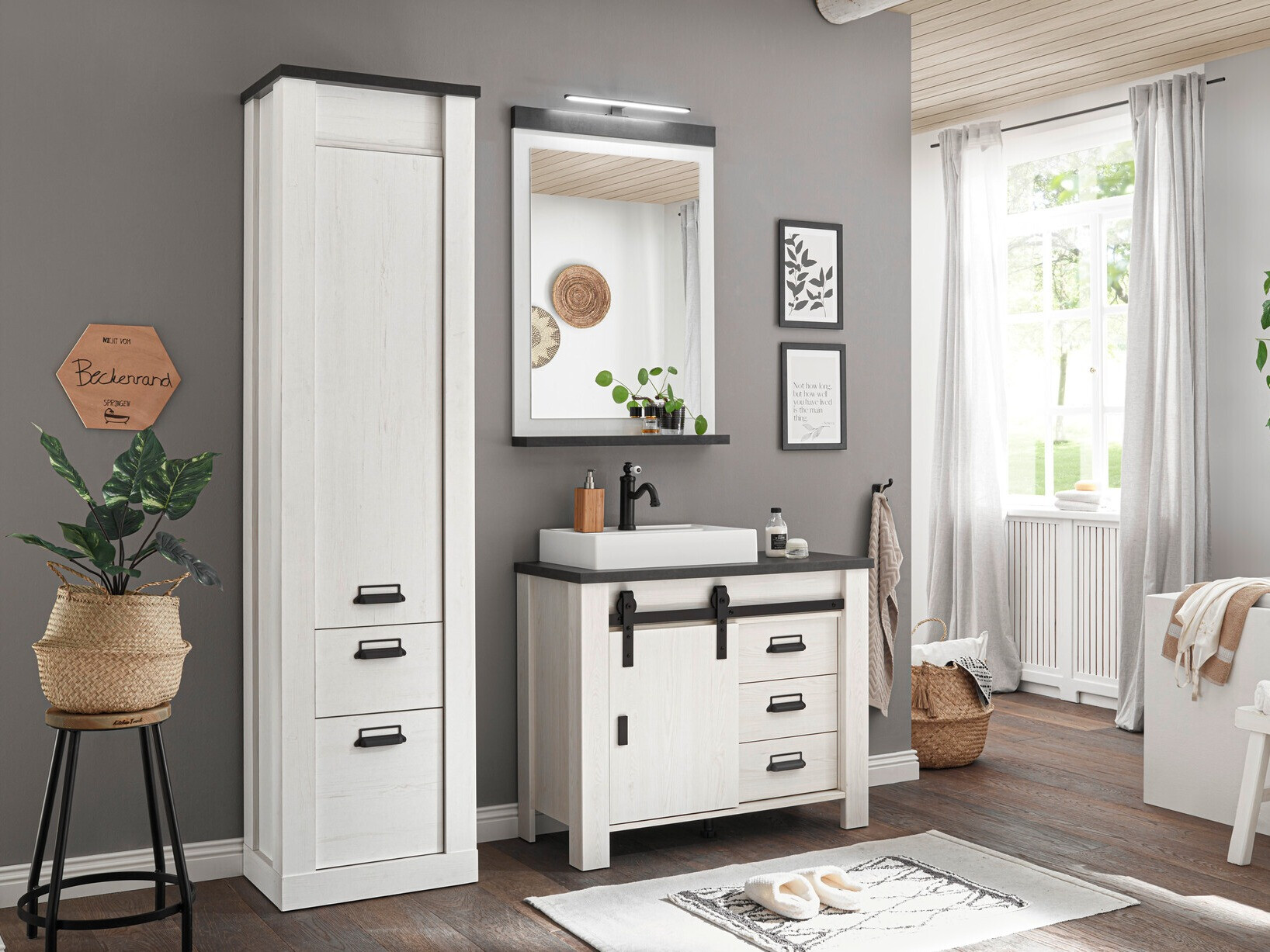 Badkamerset Cirtale 136 (Gebleekt grenen + Antraciet)