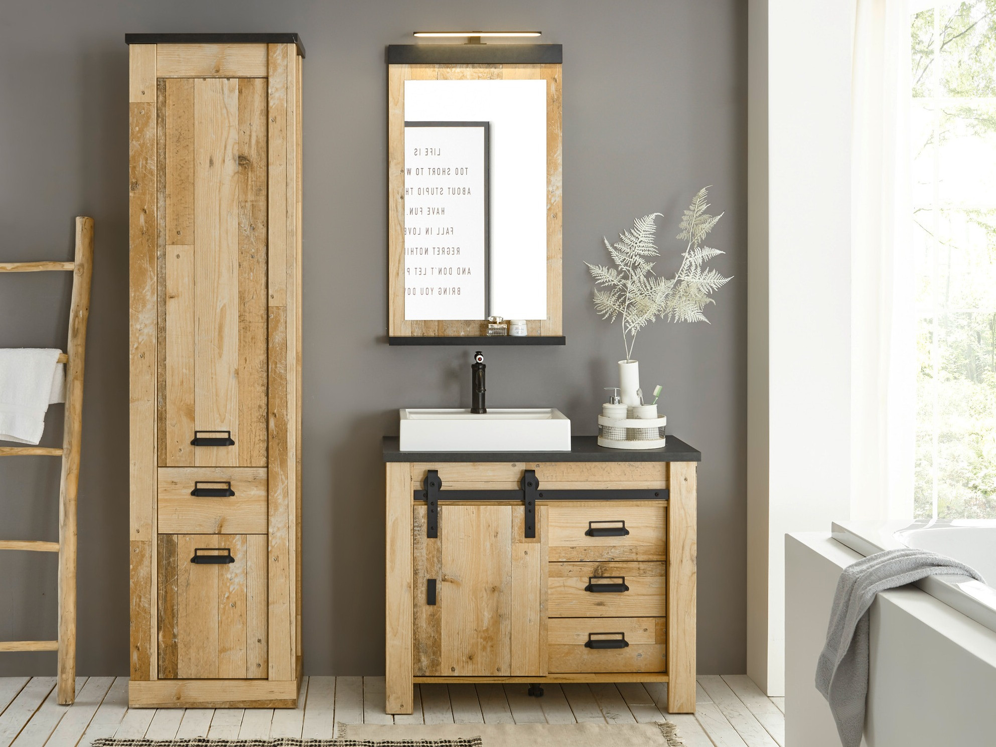 Badkamerset Cirtale 136 (Verouderd hout + Antraciet)