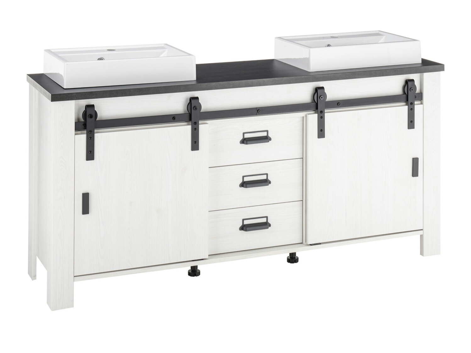 Staand badkamermeubel voor een wastafel Cirtale 134 (Gebleekt grenen + Antraciet)