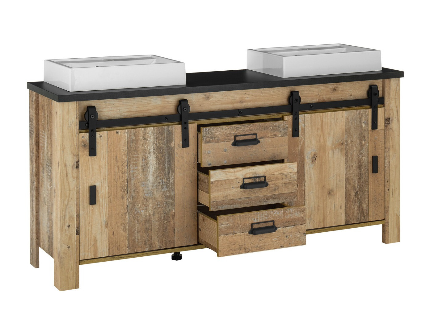 Staand badkamermeubel voor een wastafel Cirtale 134 (Verouderd hout + Antraciet)