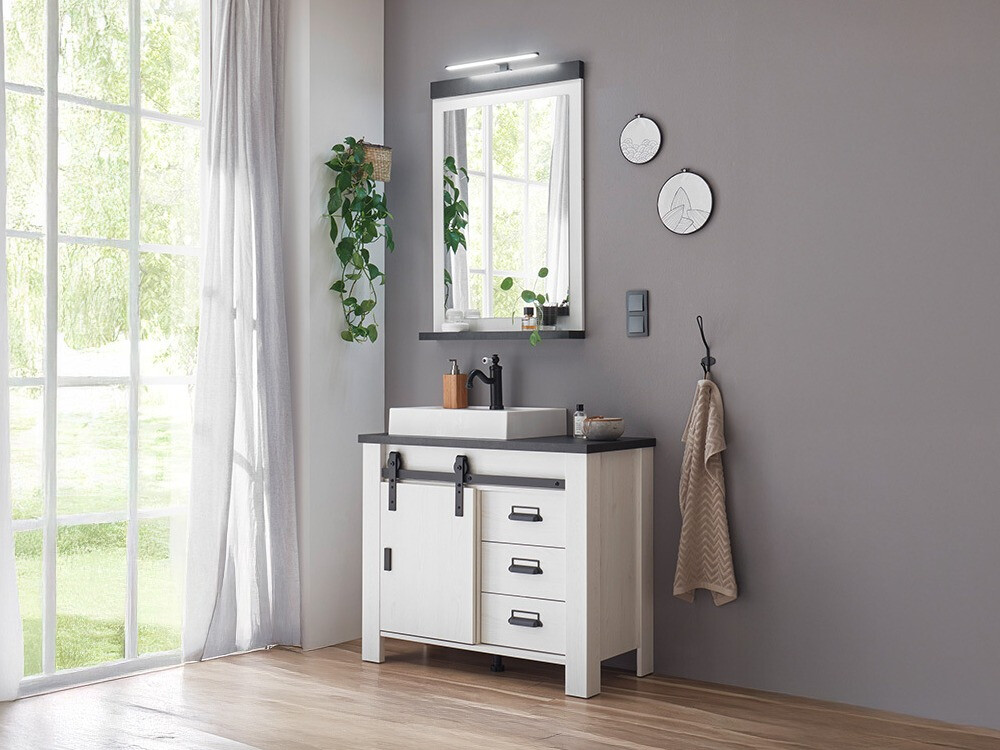 Badkamerset Cirtale 136 (Gebleekt grenen + Antraciet)