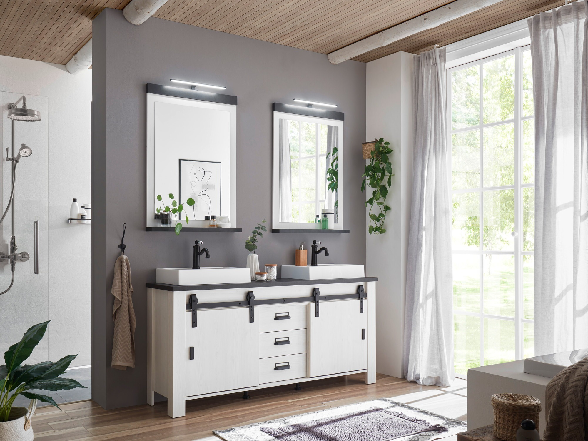 Badkamerset Cirtale 137 (Gebleekt grenen + Antraciet)