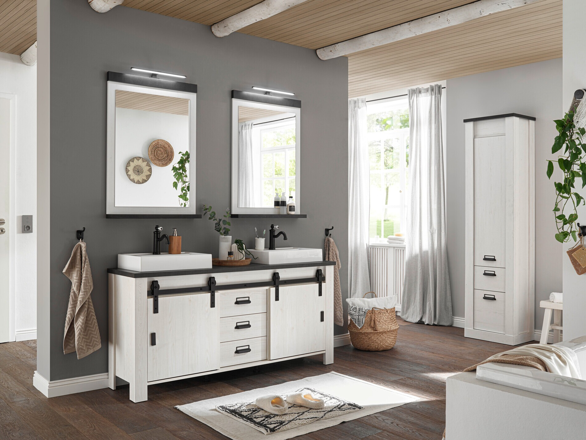 Badkamerset Cirtale 137 (Gebleekt grenen + Antraciet)