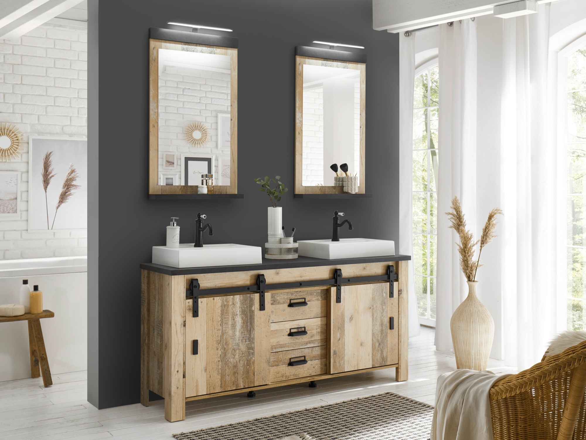Badkamerset Cirtale 137 (Verouderd hout + Antraciet)