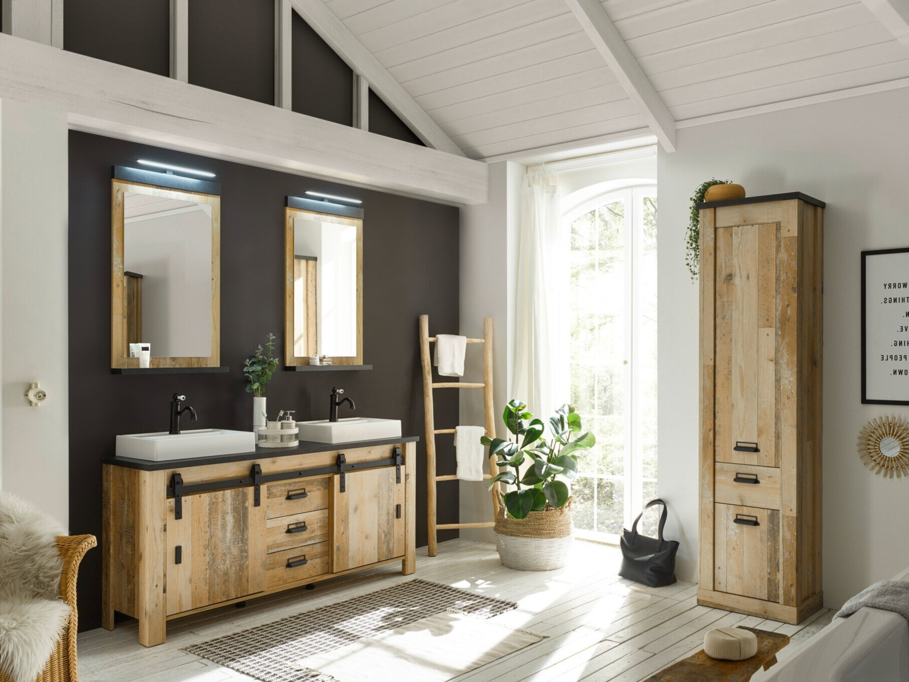 Badkamerset Cirtale 137 (Verouderd hout + Antraciet)