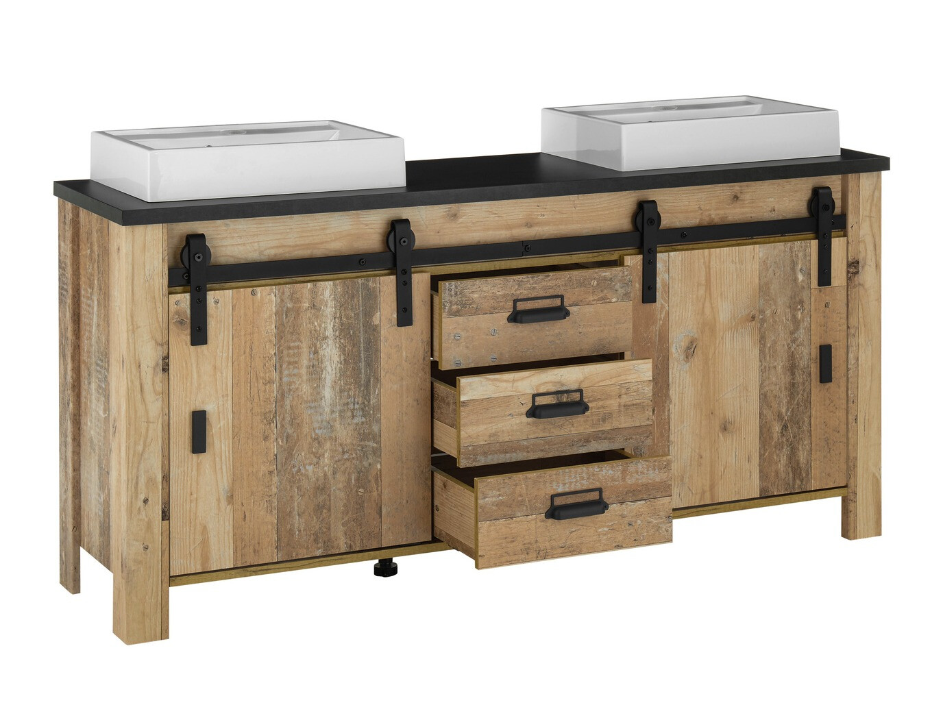 Badkamerset Cirtale 137 (Verouderd hout + Antraciet)