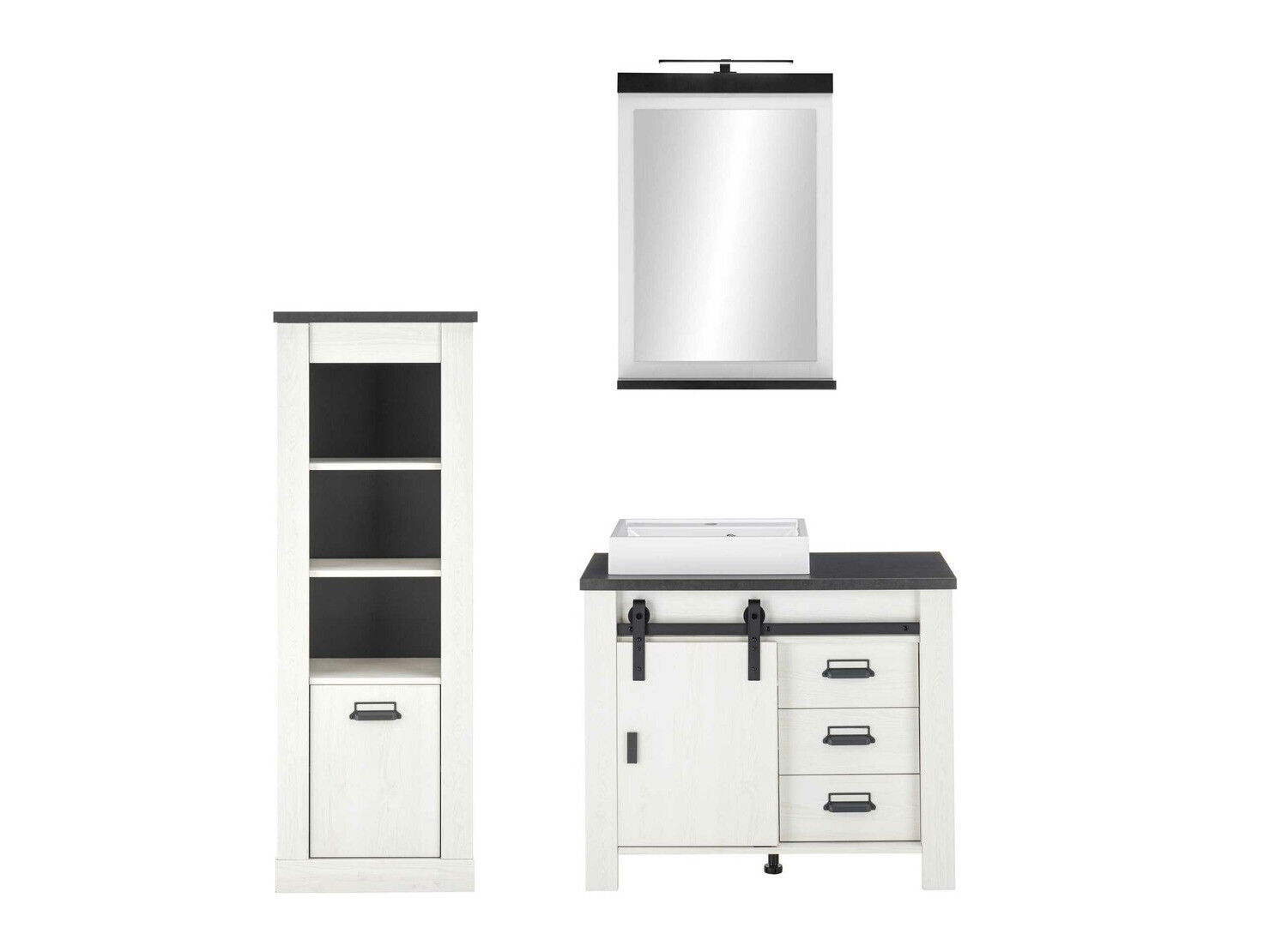 Badkamerset Cirtale 138 (Gebleekt grenen + Antraciet)