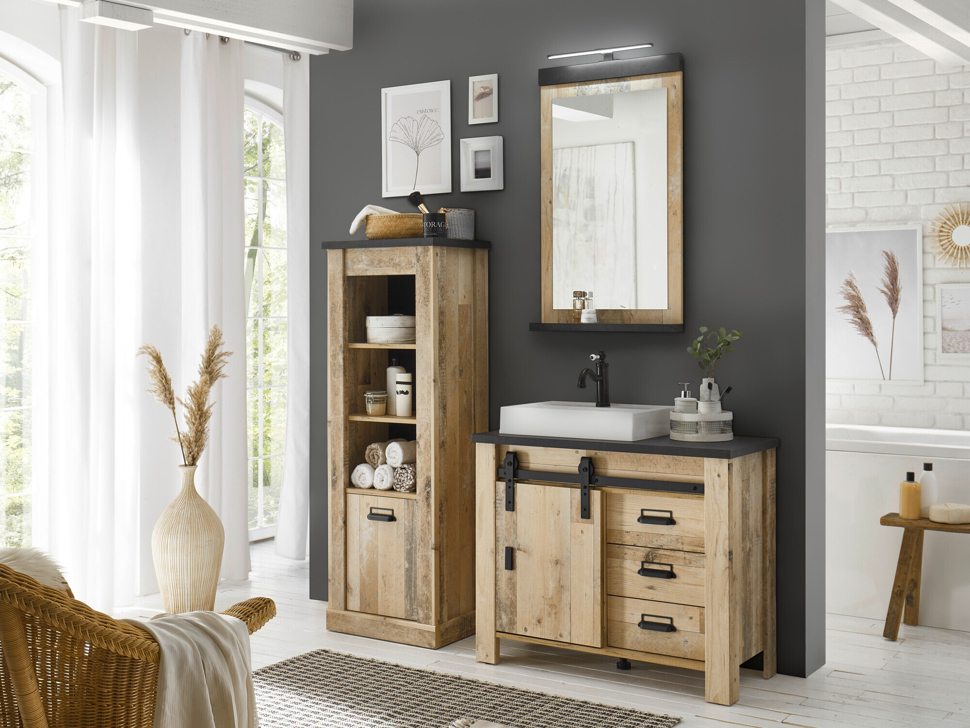 Badkamerset Cirtale 138 (Verouderd hout + Antraciet)