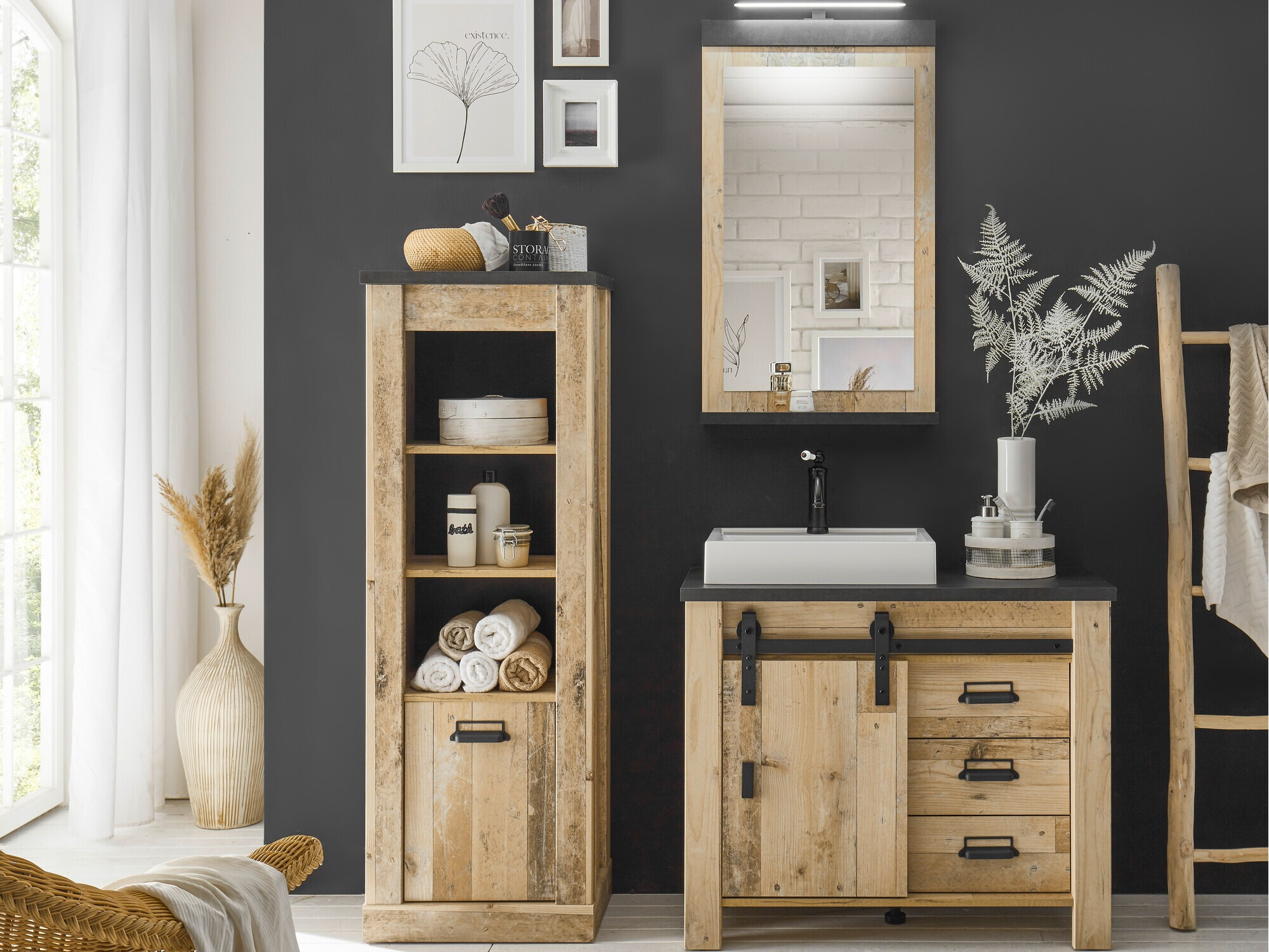 Badkamerset Cirtale 138 (Verouderd hout + Antraciet)