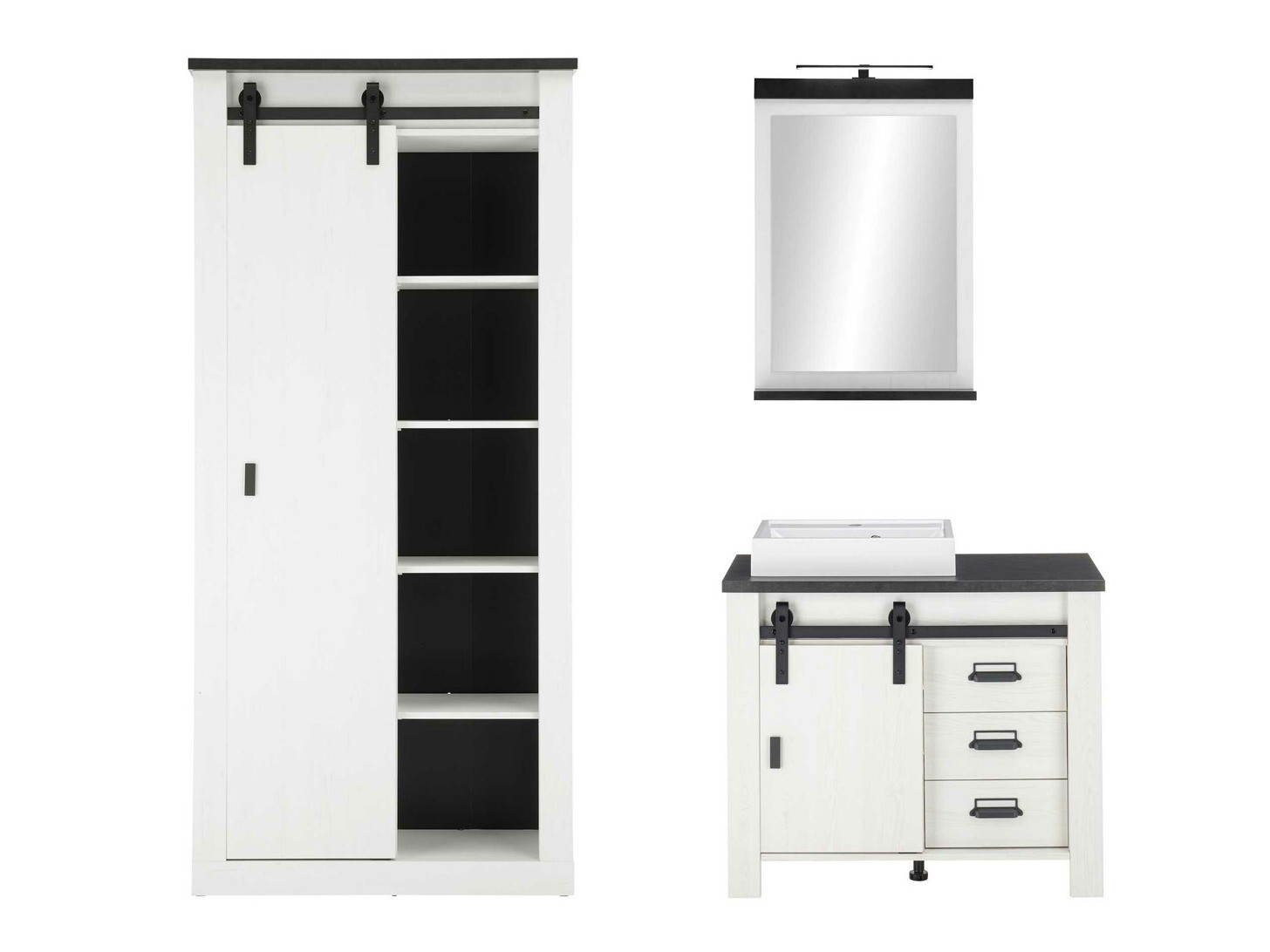 Badkamerset Cirtale 139 (Gebleekt grenen + Antraciet)