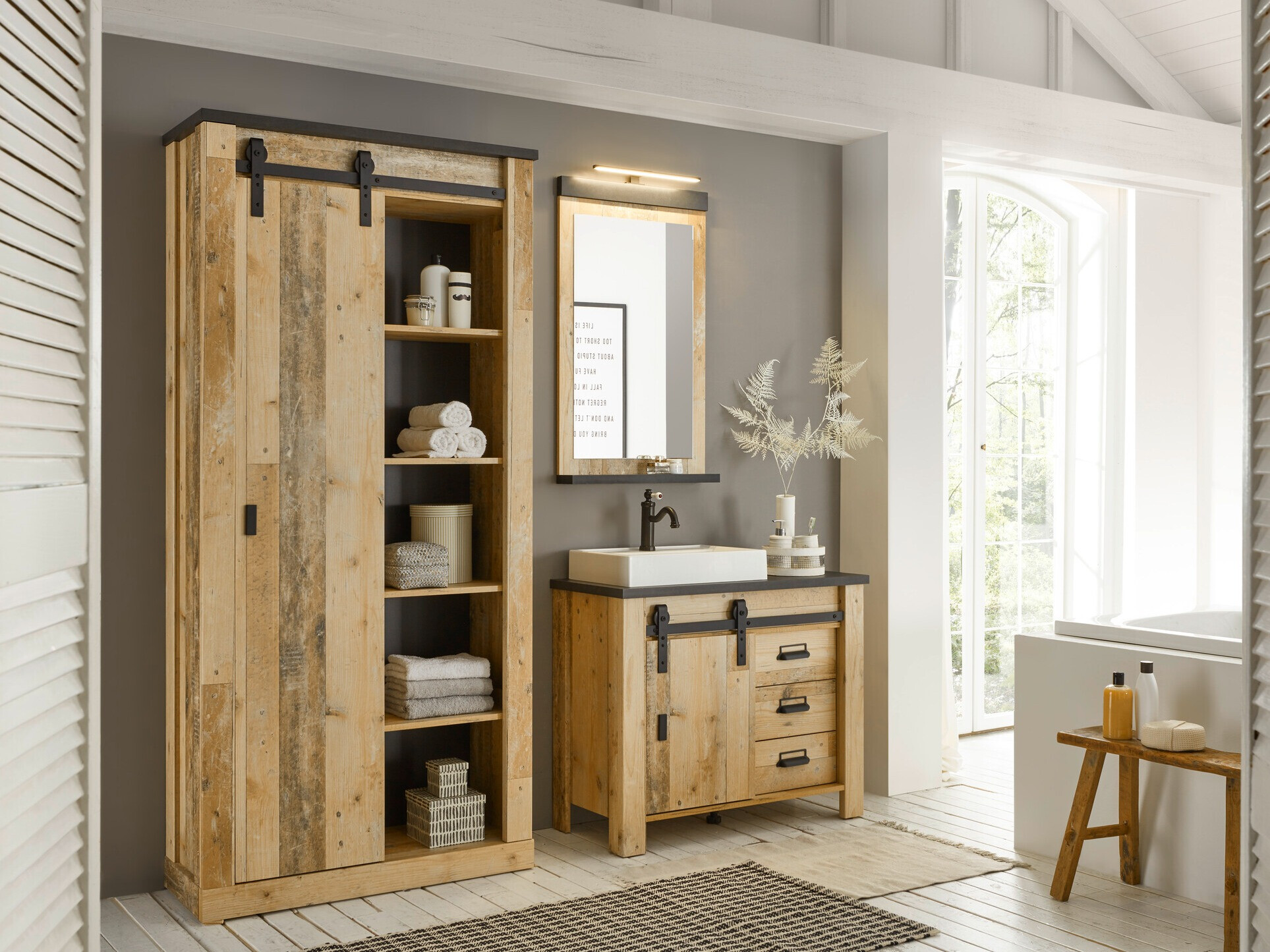 Badkamerset Cirtale 139 (Verouderd hout + Antraciet)