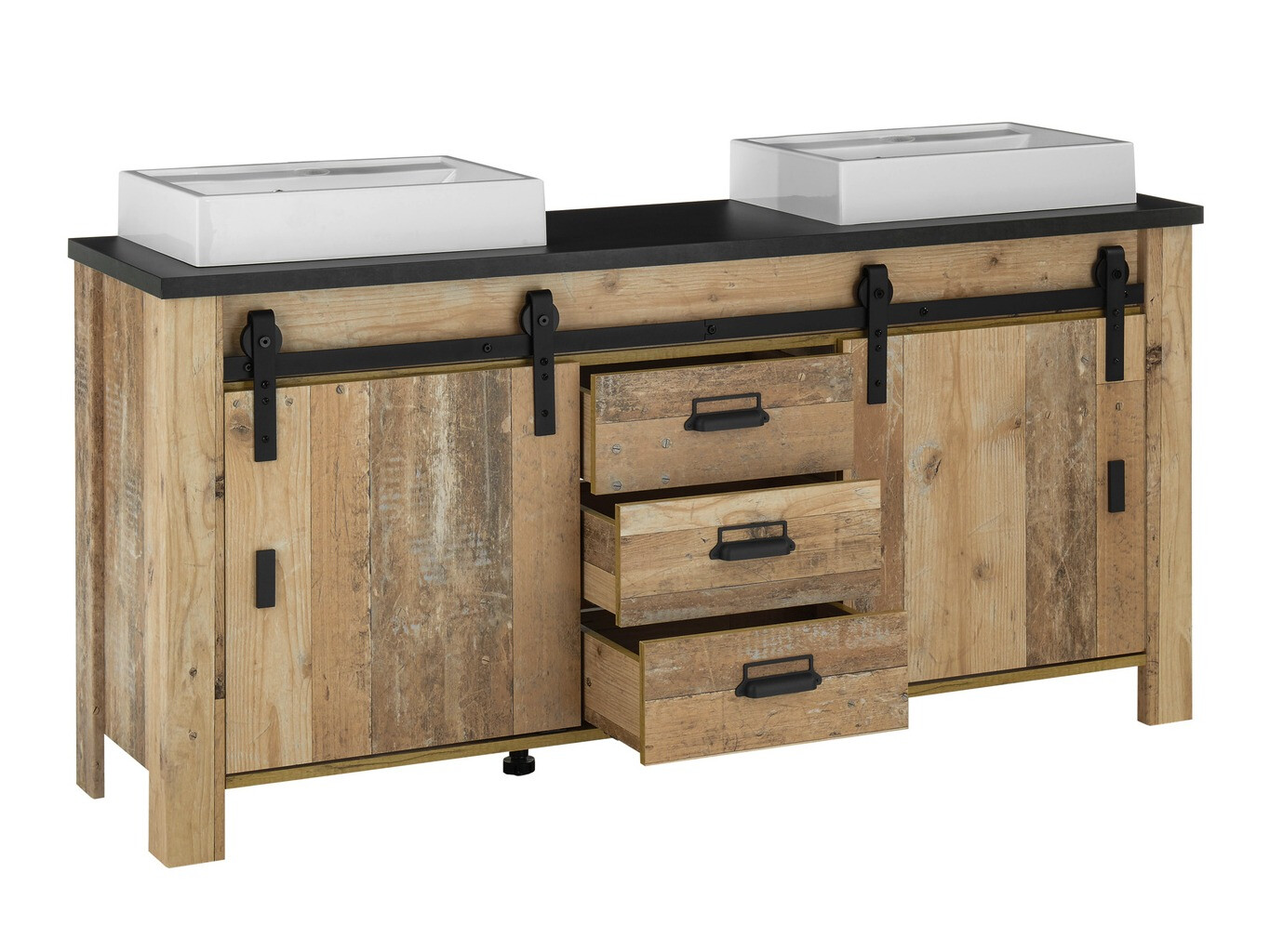 Badkamerset Cirtale 140 (Verouderd hout + Antraciet)
