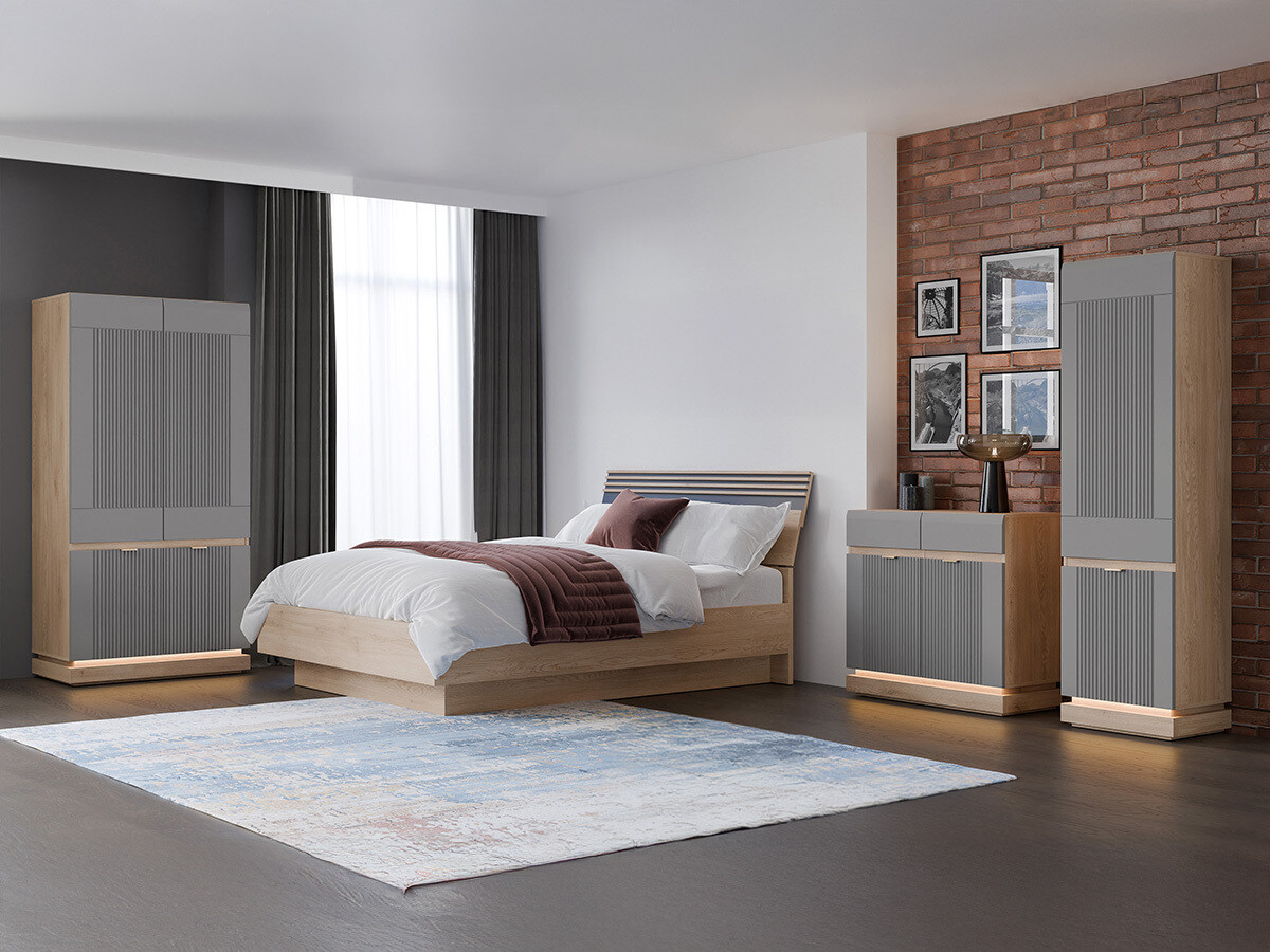 Slaapkamer set Teselbu 117 (Grijs + Eiken)