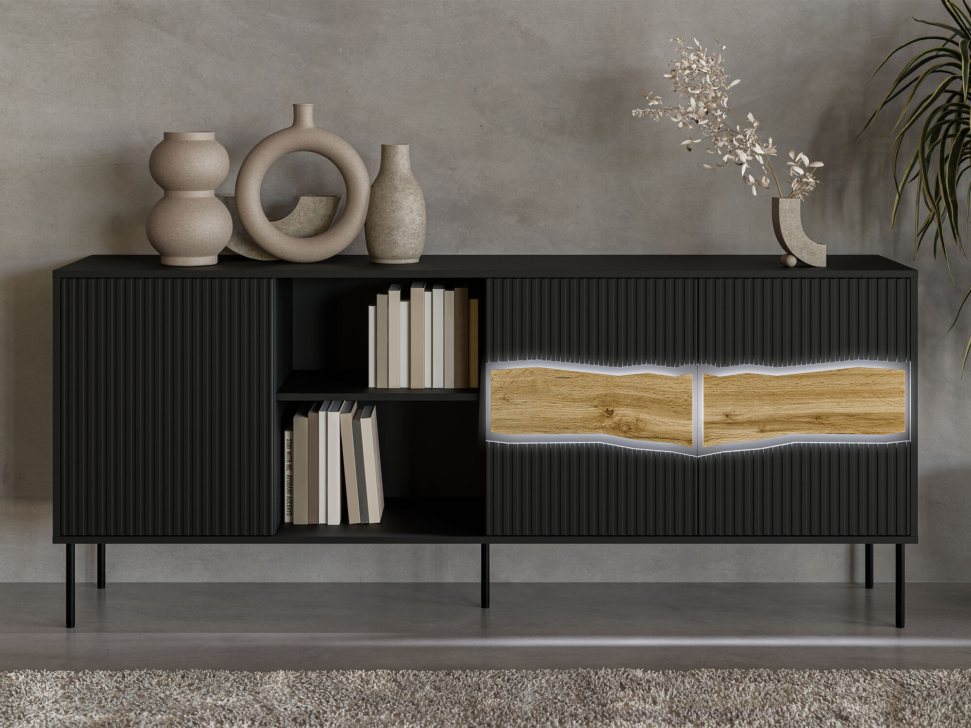 Dressoir Monevare 101 (Zwart + Wotan eik)