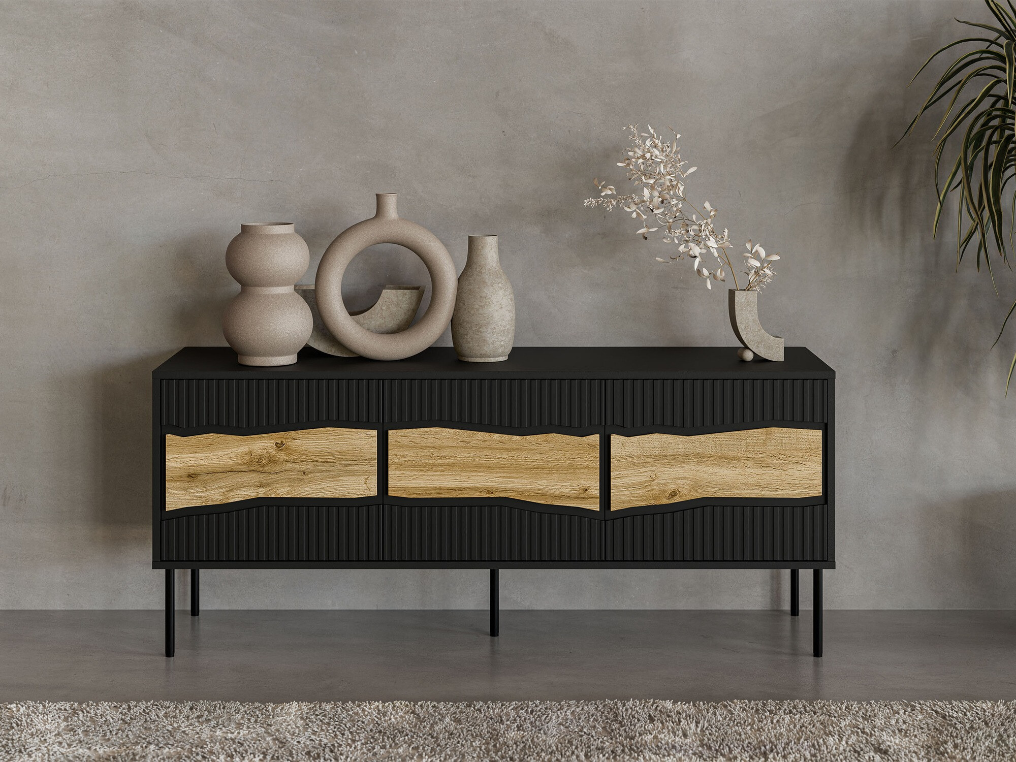 TV-meubel Monevare 103 (Zwart + Wotan eik)