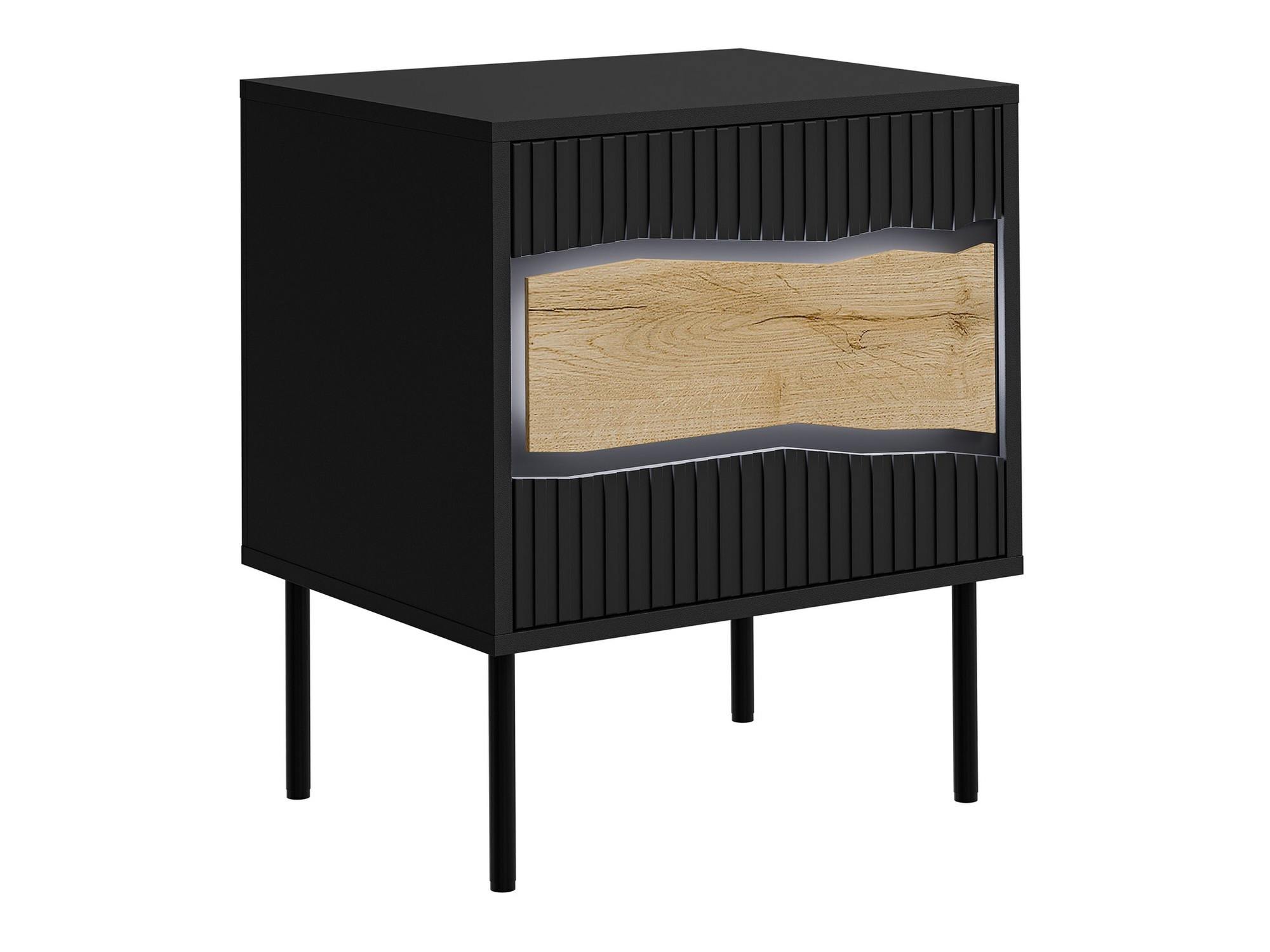 Een set nachtkastjes Monevare 104 (Zwart + Wotan eik)