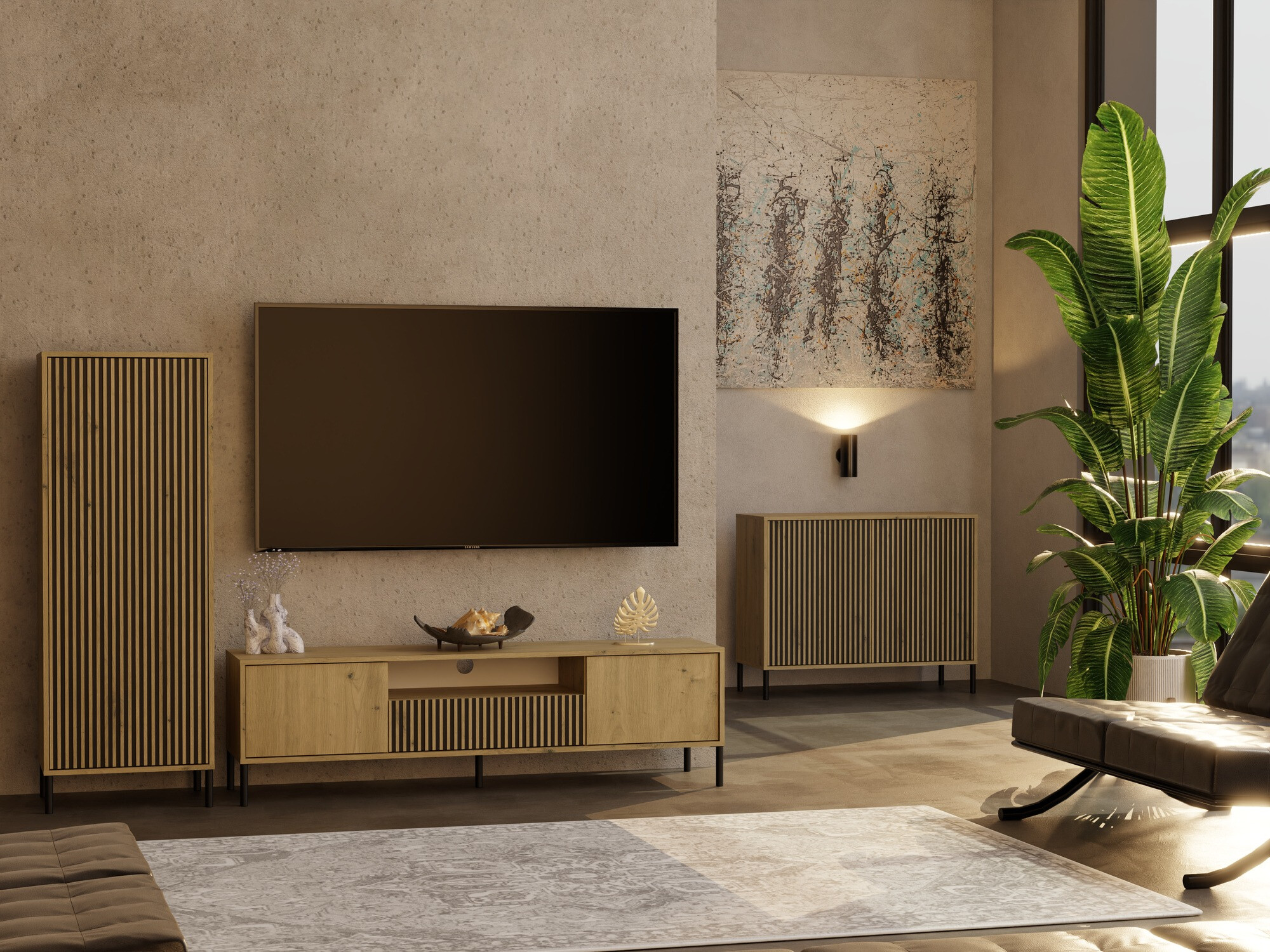 Dressoir Orlsone 108 (Zwart + Artisan eiken)