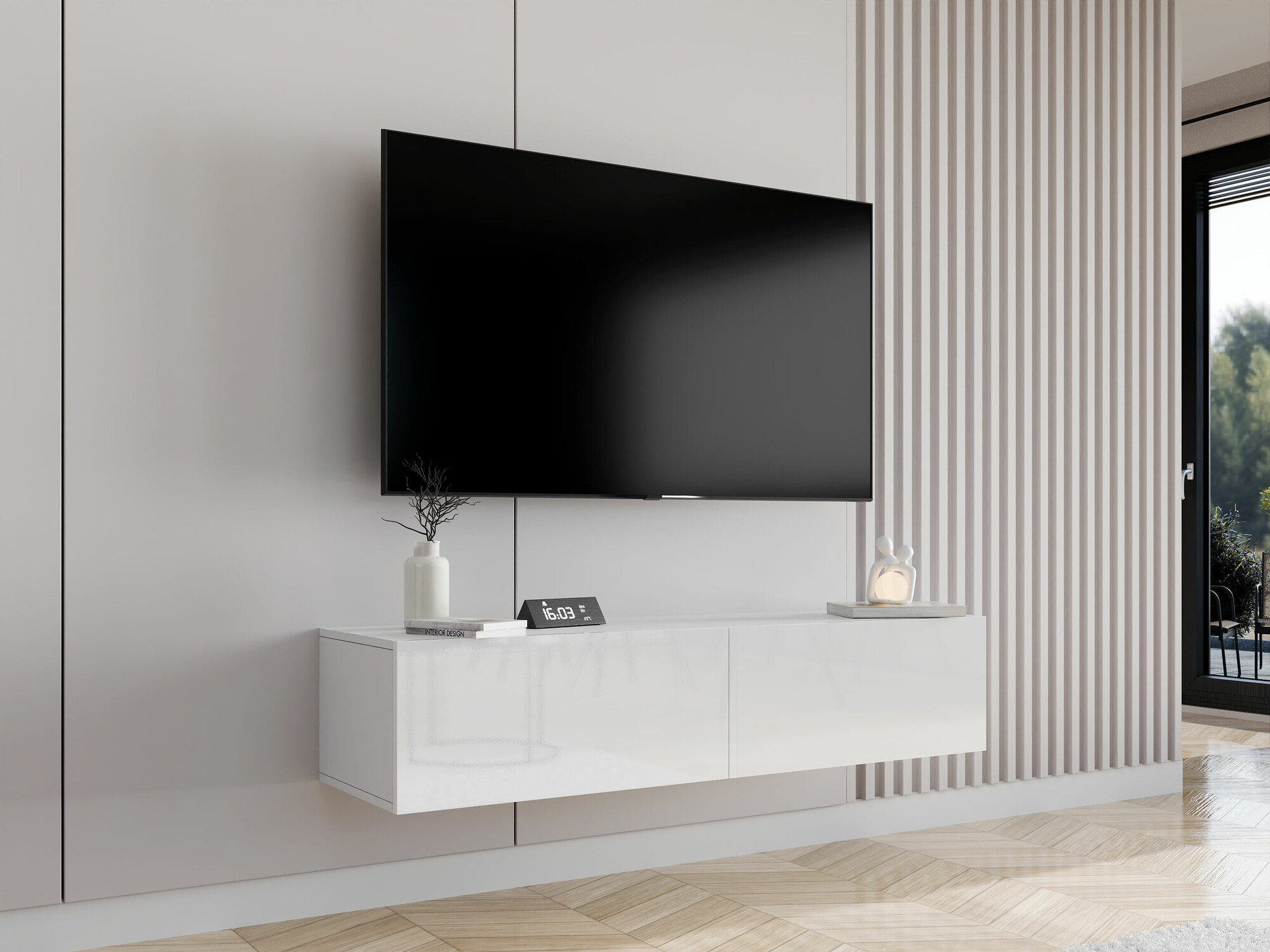 TV-meubel Venenou 125 (Wit + Glanzend wit)