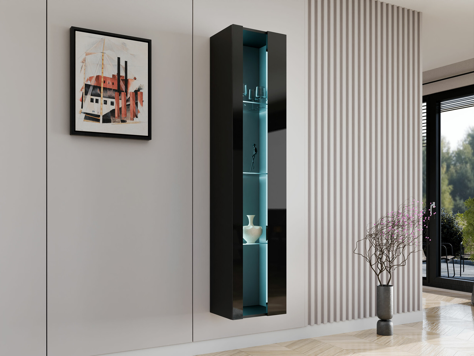 Wandplank Venenou 130 (Zwart + Glanzend zwart)