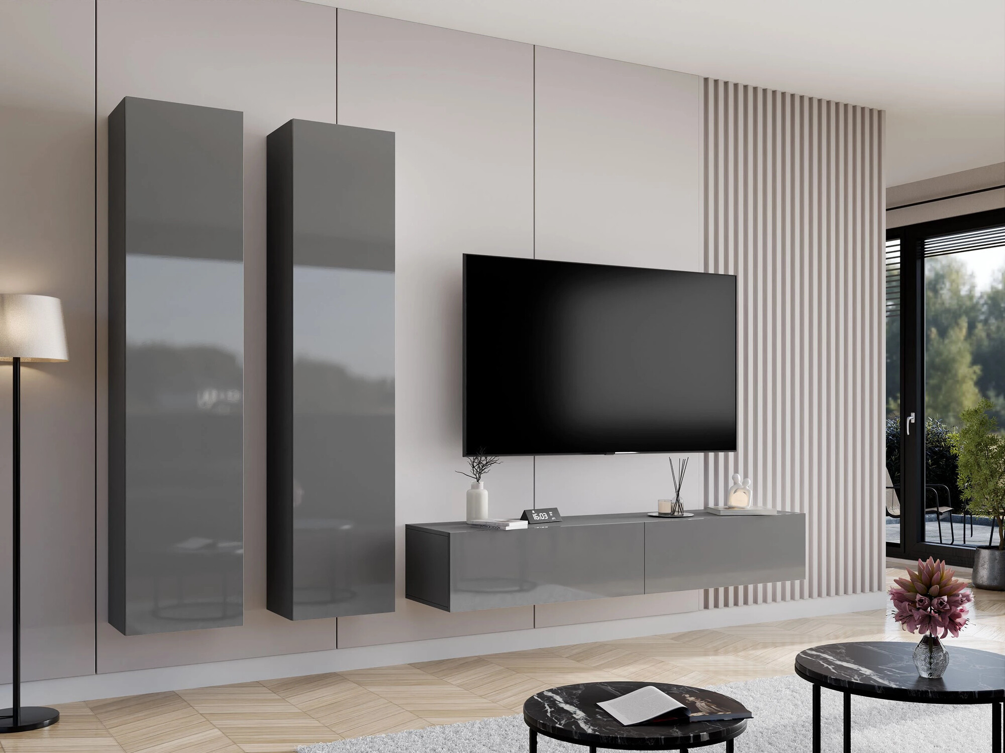 Woonkamerset Venenou 103 (Grijs + Grijs met glans)