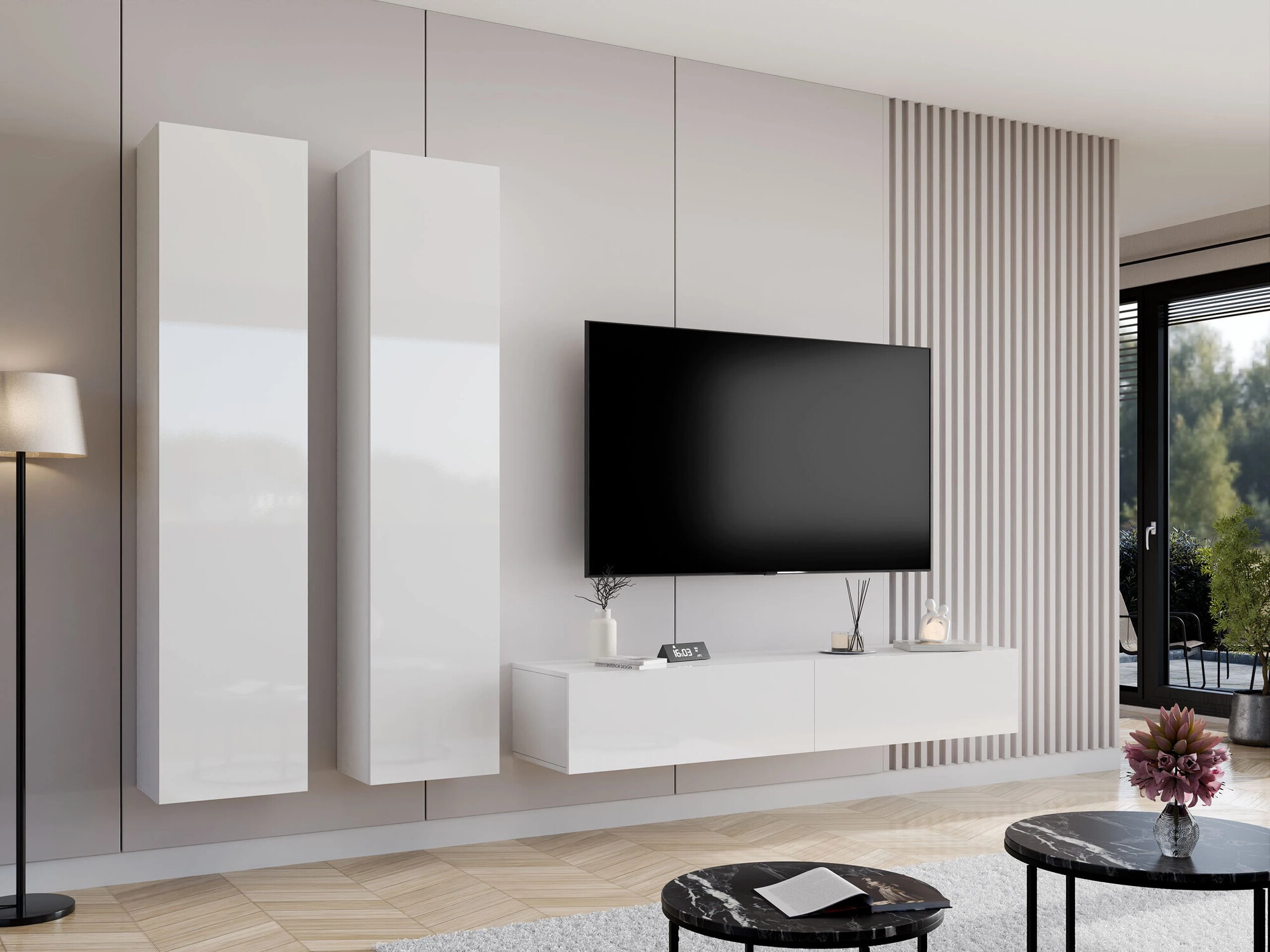 Woonkamerset Venenou 103 (Wit + Glanzend wit)