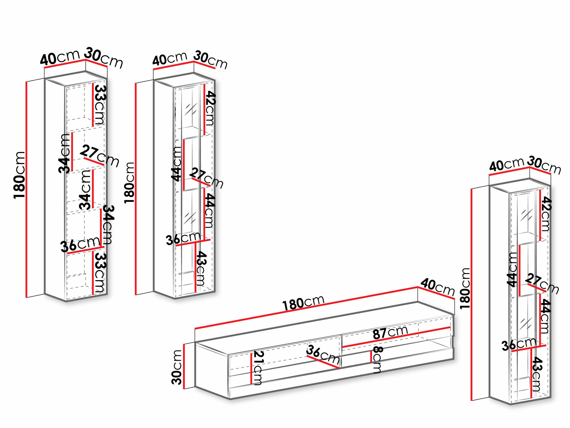 Woonkamerset Venenou 116 (Zwart + Glanzend zwart)