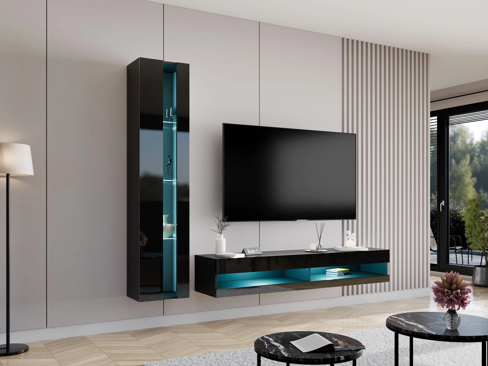 Woonkamerset Venenou 118 (Zwart + Glanzend zwart)