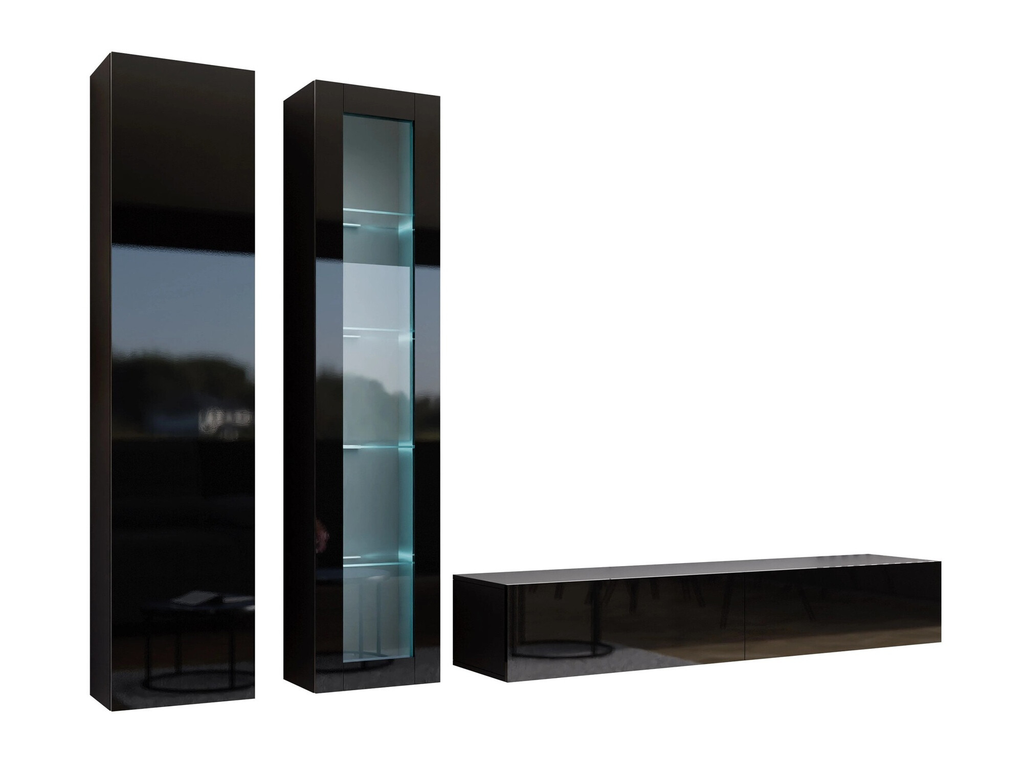 Woonkamerset Vilrin I (Zwart + Glanzend zwart)