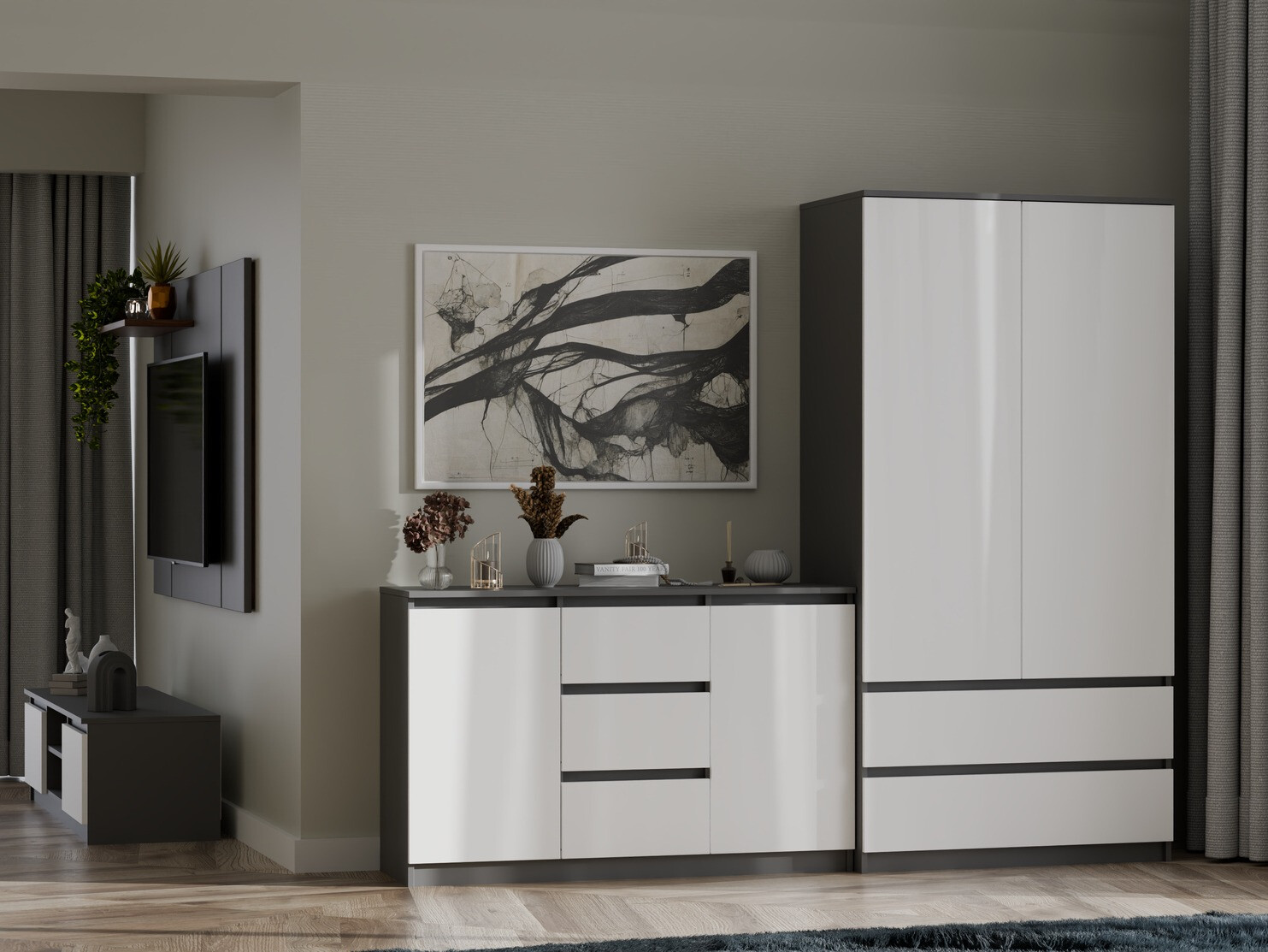 Kledingkast Elbvelu 116 (Wit + Antraciet)