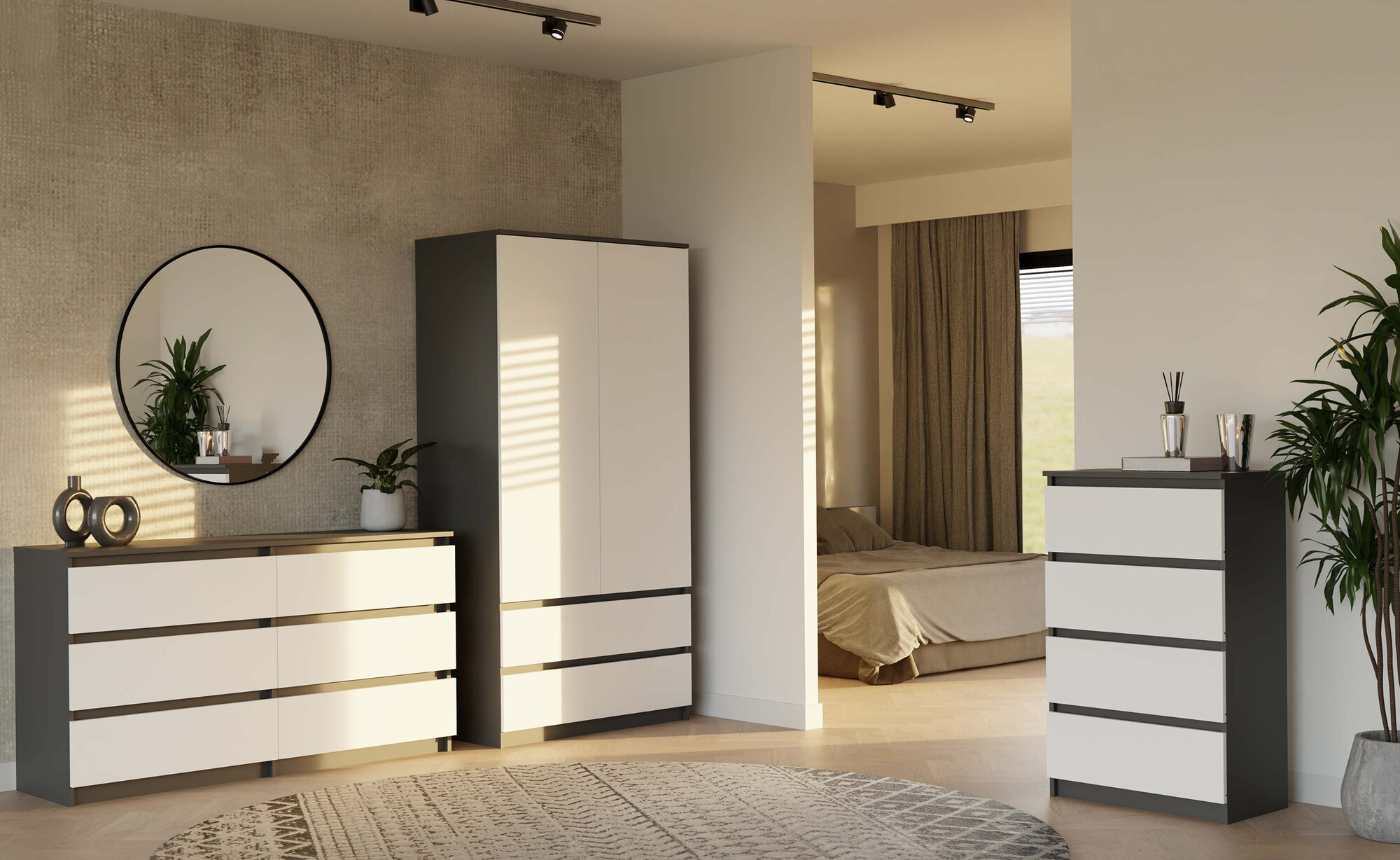 Kledingkast Elbvelu 116 (Wit + Antraciet)