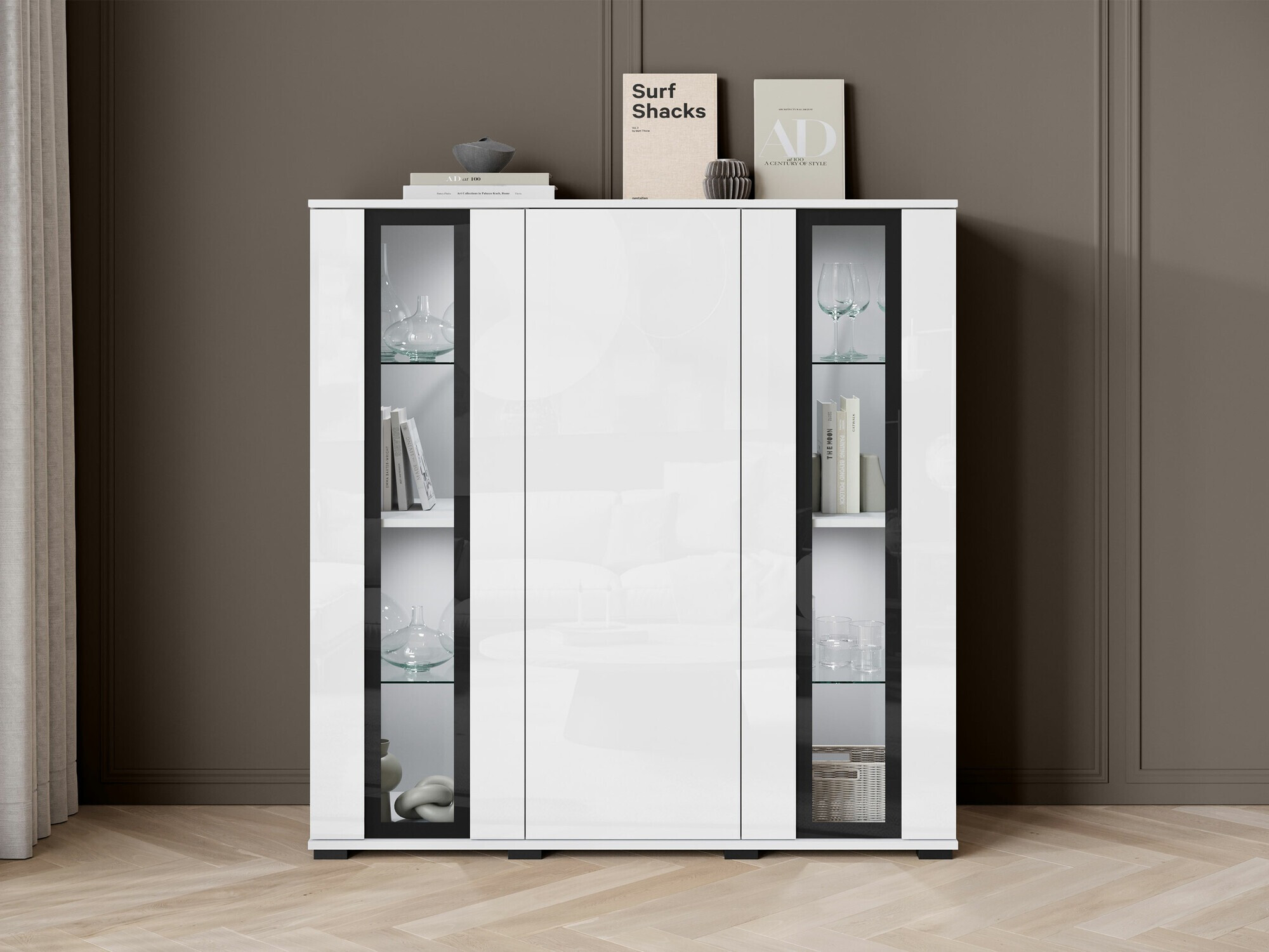 Dressoir Torcame 100 (Wit + Glanzend wit)