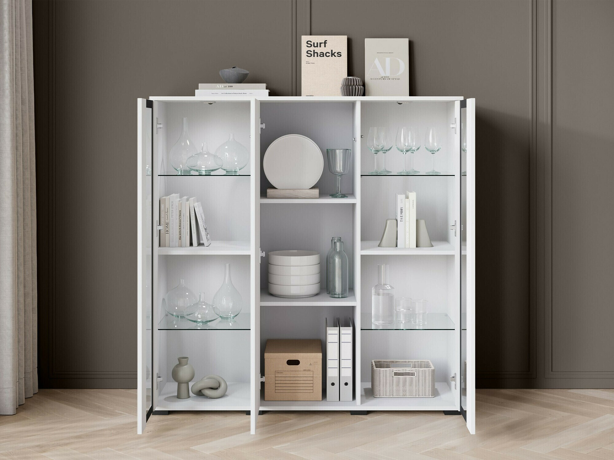 Dressoir Torcame 100 (Wotan eik + Glanzend wit)