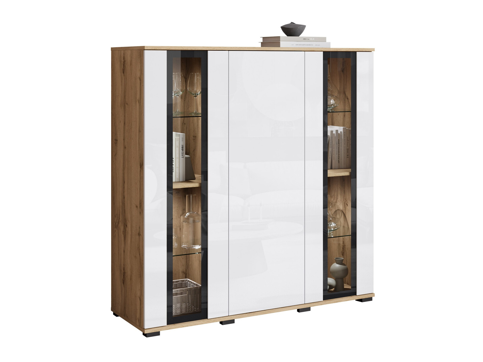 Dressoir Torcame 100 (Wotan eik + Glanzend wit)