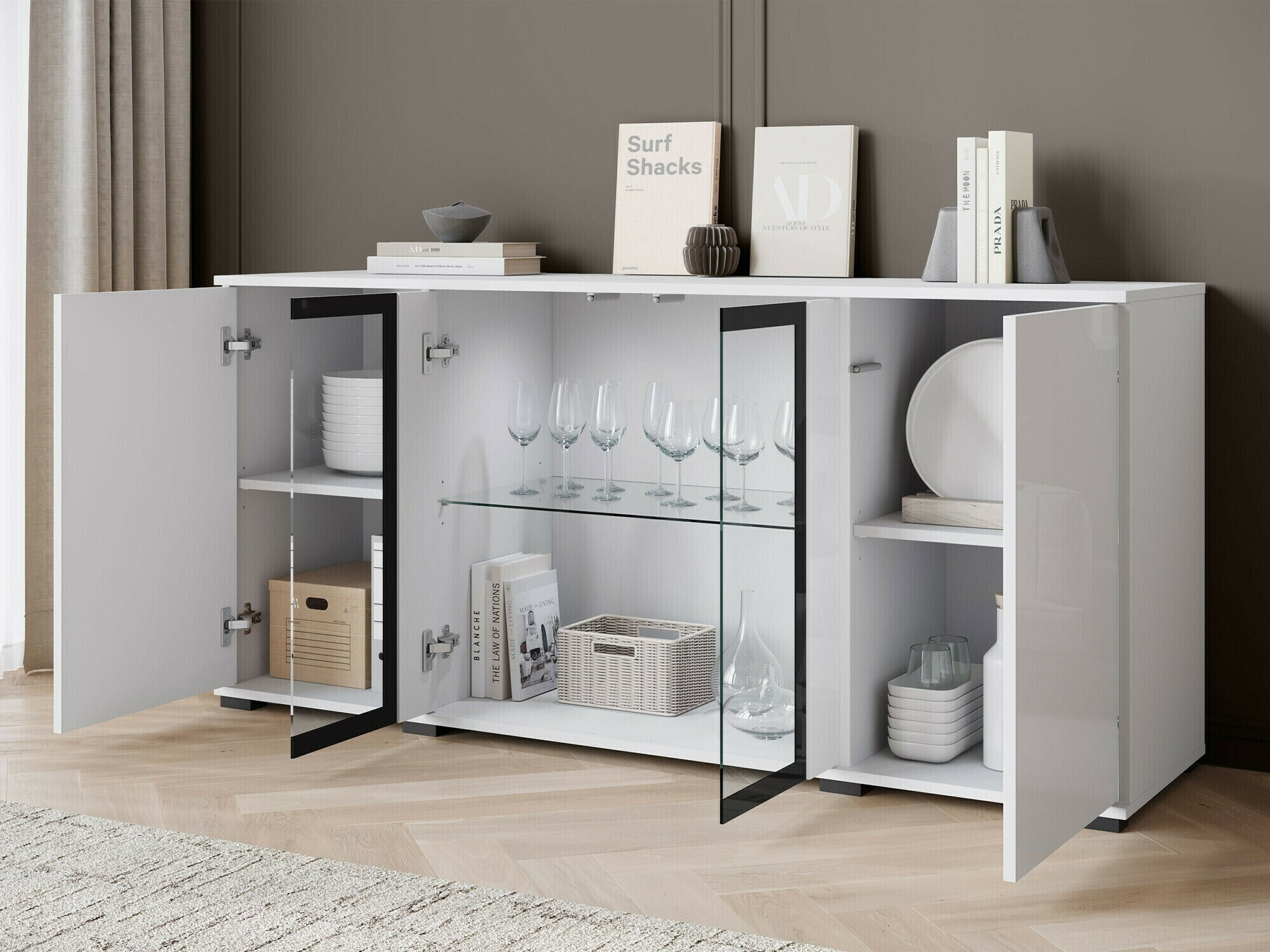 Dressoir Torcame 102 (Wit + Glanzend wit)