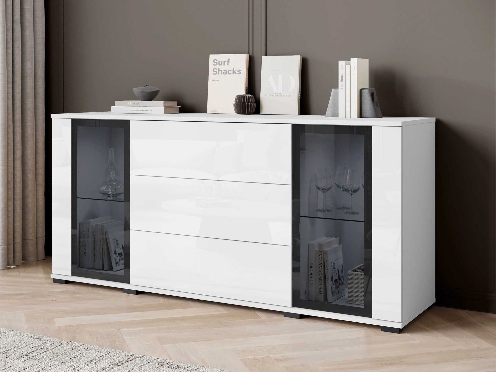 Ladekast Torcame 101 (Wit + Glanzend wit)