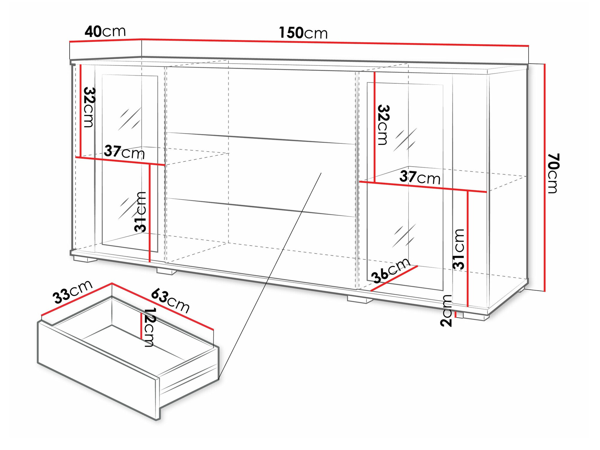 Ladekast Torcame 101 (Wit + Glanzend wit)