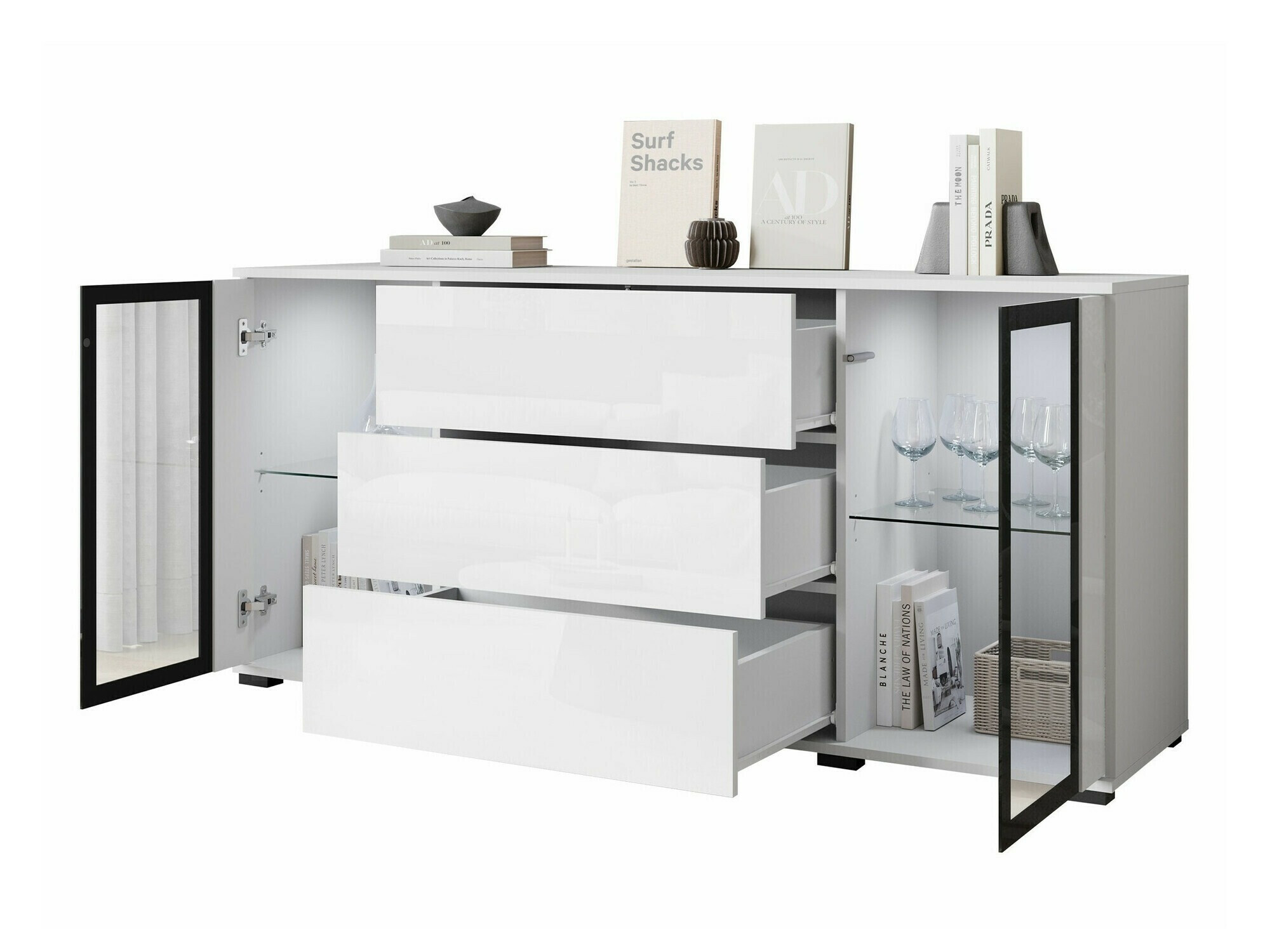 Ladekast Torcame 101 (Wotan eik + Glanzend wit)