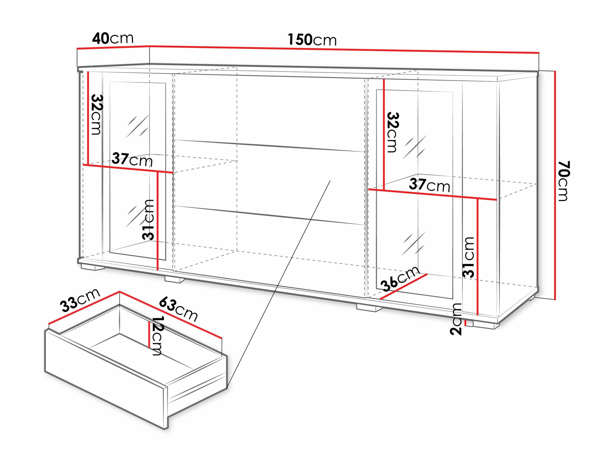 Ladekast Torcame 101 (Wotan eik + Glanzend wit)